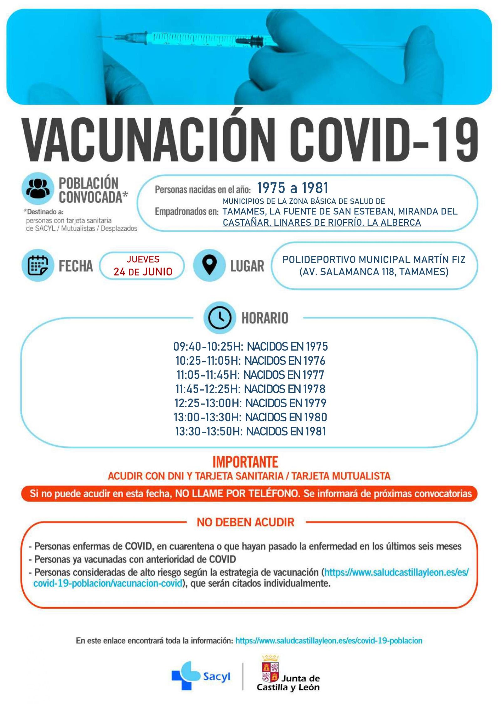 Cartel de vacunación de primera dosis para la Sierra de Francia y Campo Charro entre 1976 y 1981