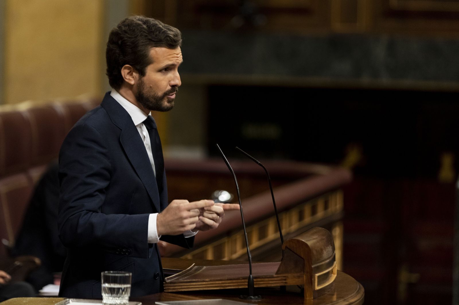 El presidente del PP, interviene desde la tribuna en una sesión plenaria en el Congreso, en Madrid (España)