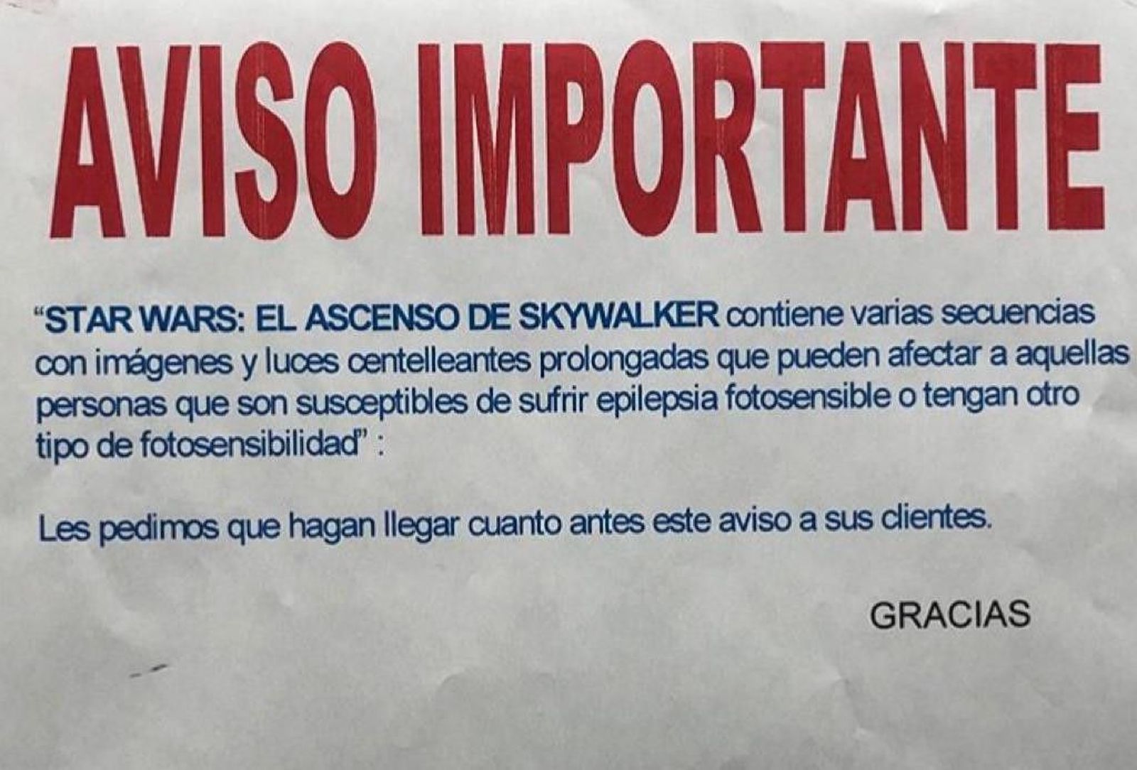 Aviso importante