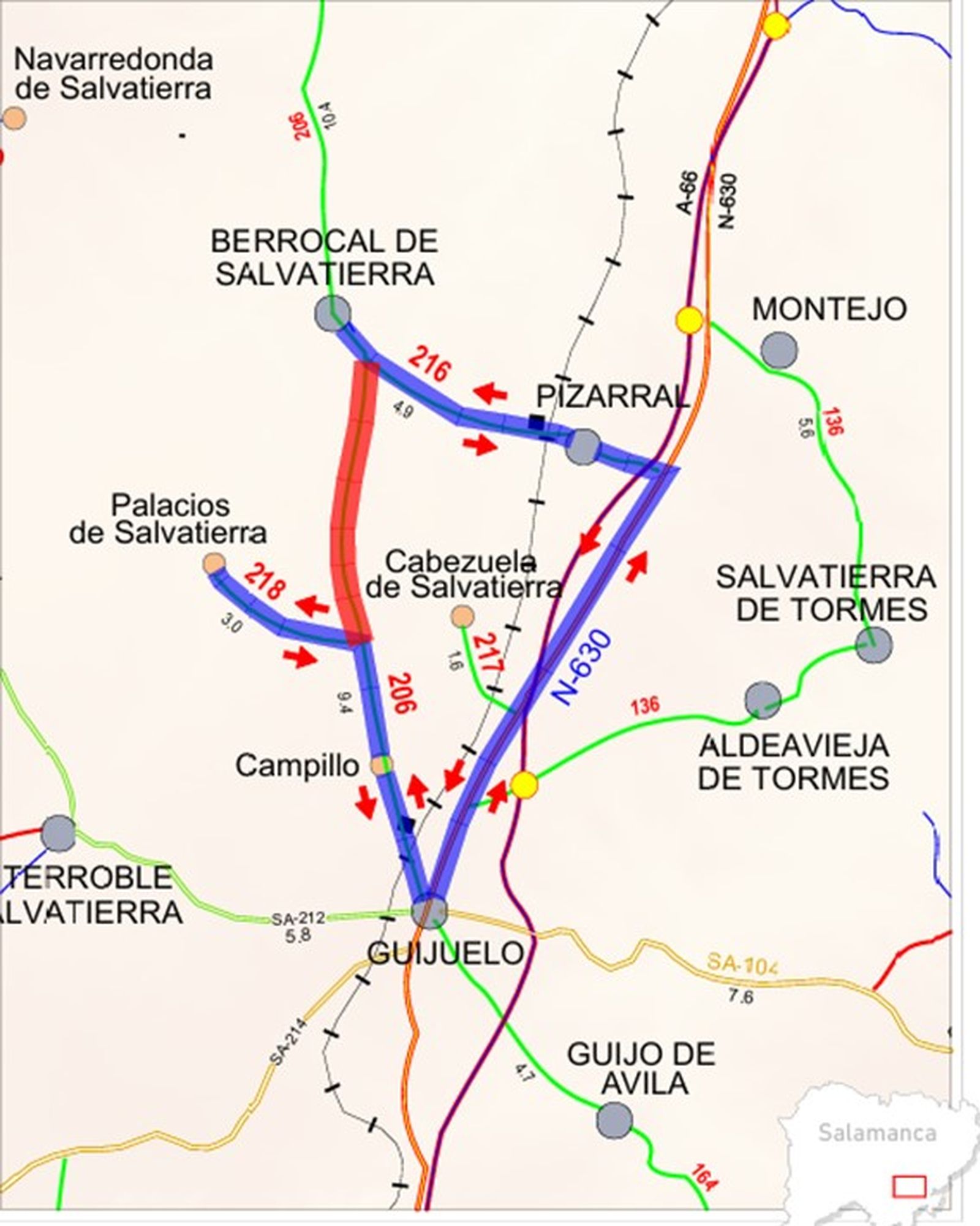 Corte DSA 206 entre Guijuelo y Berrocal de Salvatierra