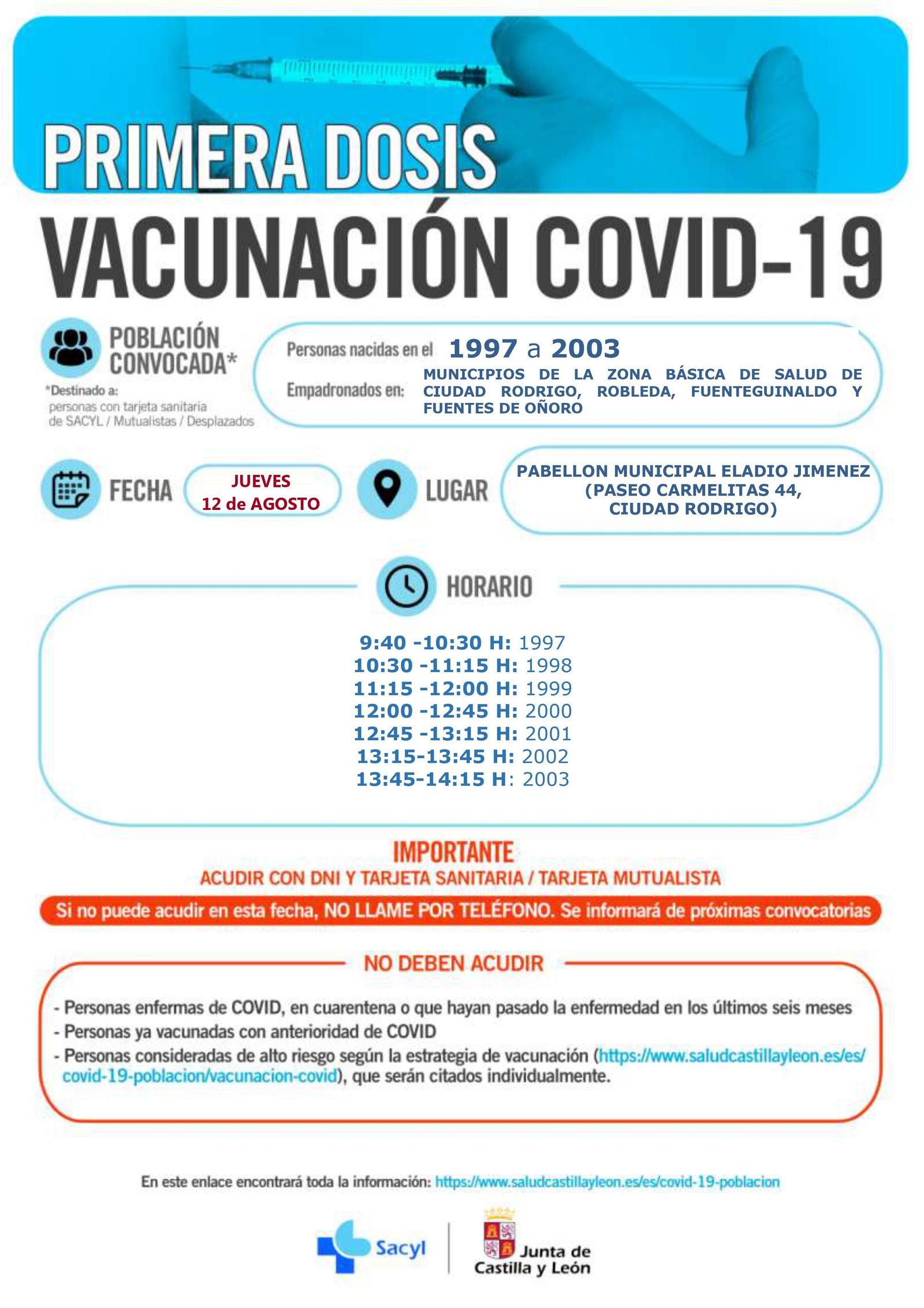 Vacunación masiva en Ciudad Rodrigo para los nacidos entre 1997 y 2003