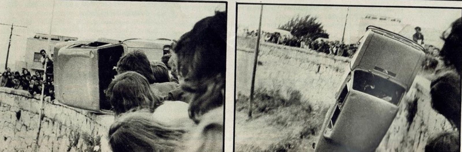 Ataque a los coches del papa Clemente. Foto Interviú 