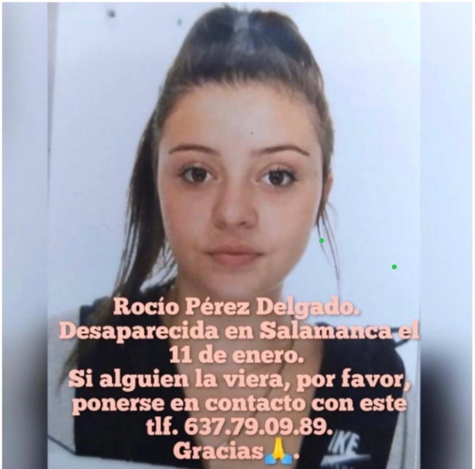 Denuncian la desaparición de Rocío Pérez Delgado en Salamanca desde este miércoles Denuncian la desaparición de Rocío Pérez Delgado en Salamanca desde este miércoles