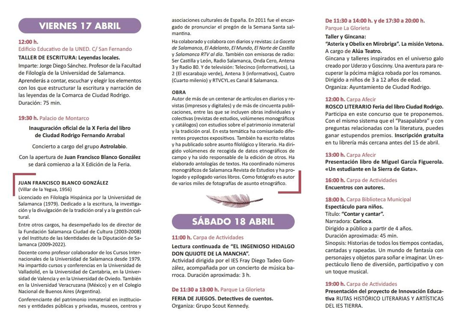 Programación de la Feria del Libro de Ciudad Rodrigo