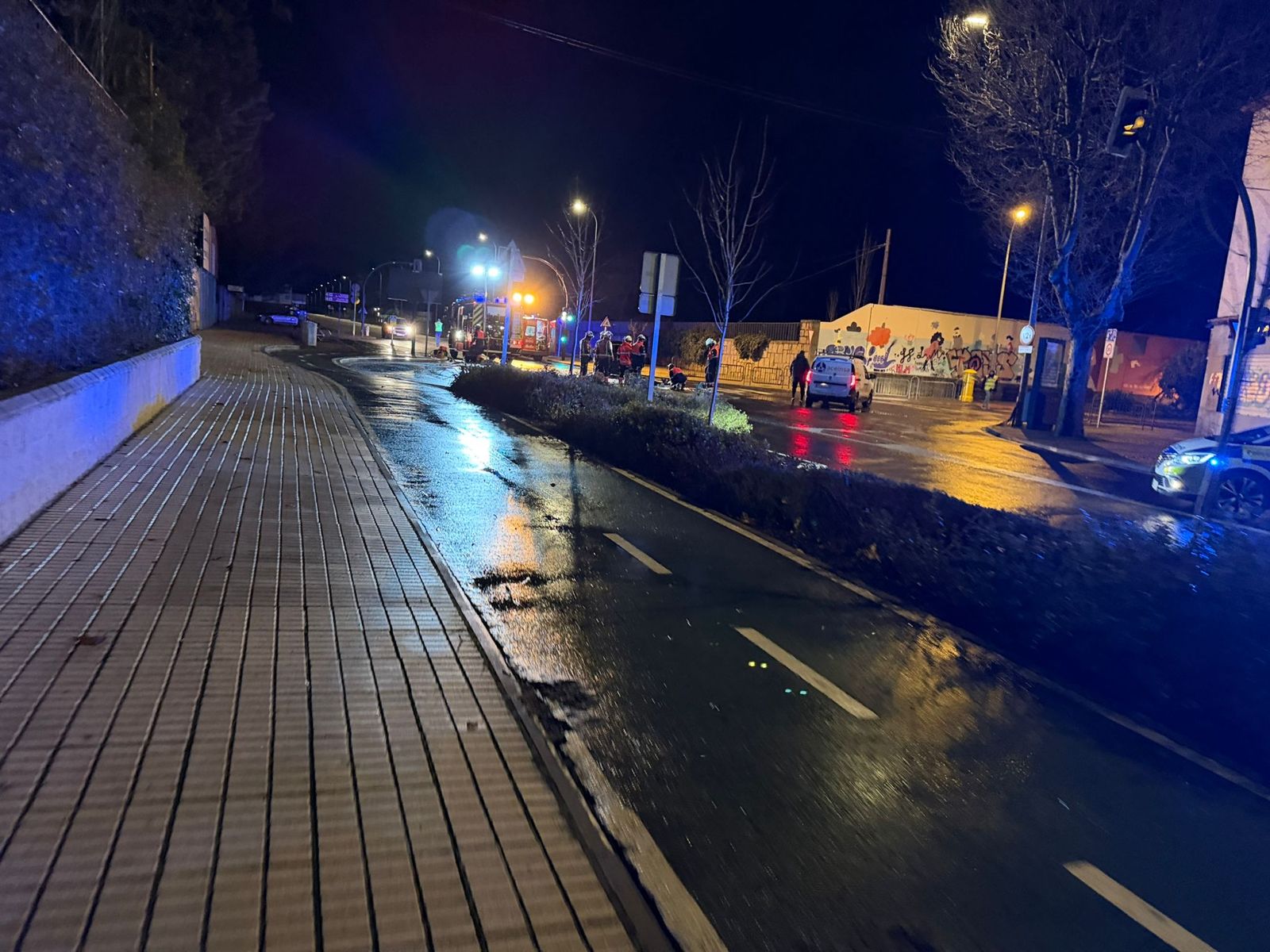 Un coche atraviesa una rotonda y acaba destrozado en la avenida de la Merced