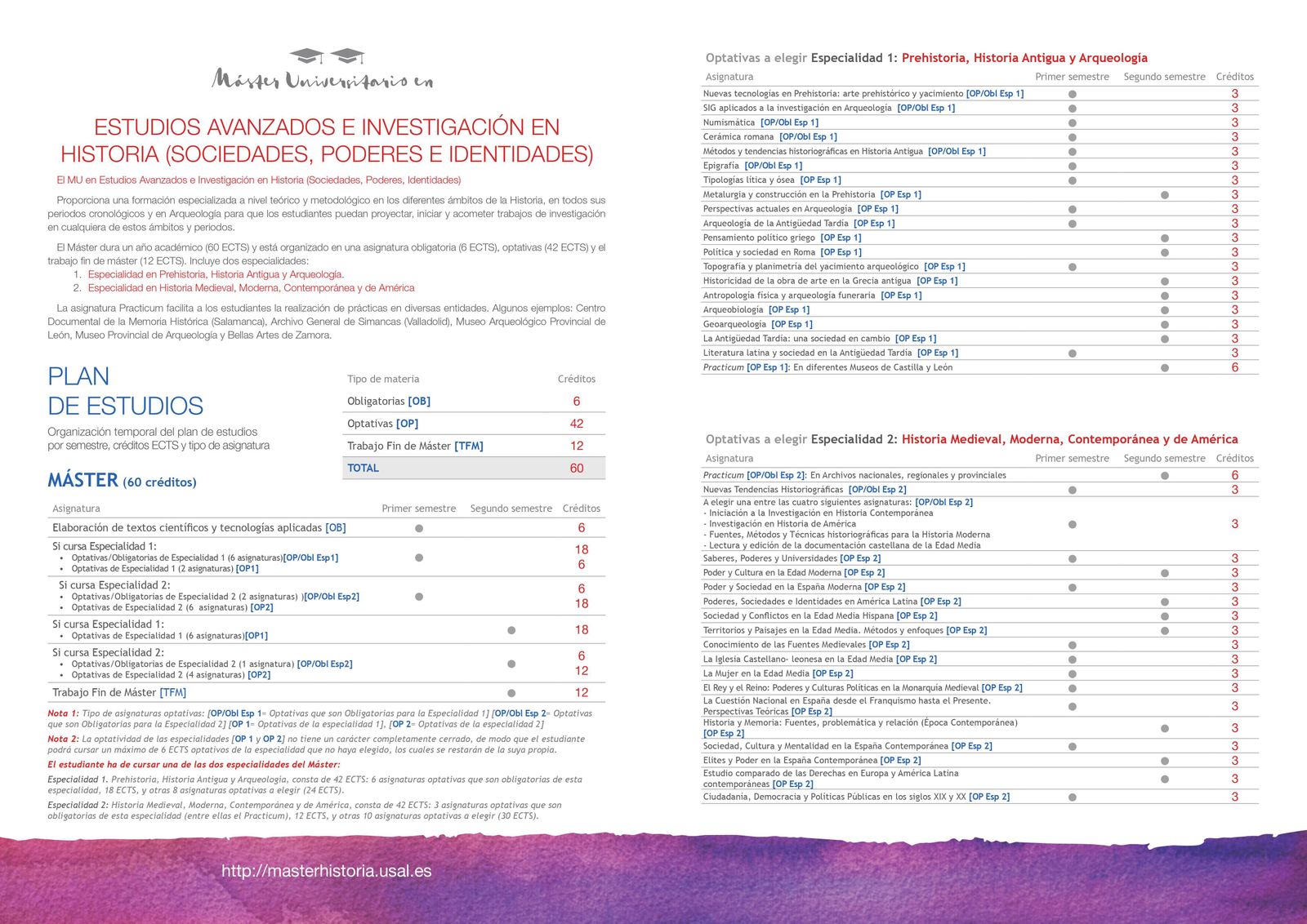 Folleto del Máster en Estudios Avanzados e Investigación en Historia (Sociedades, Poderes, Identidades) 