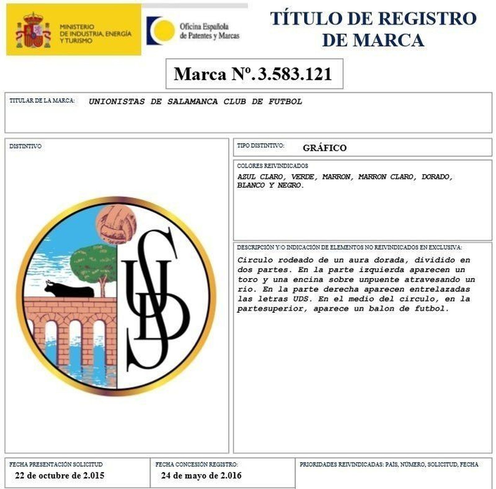 Unionistas mantiene el registro del escudo de la UDS y no tiene previsto utilizarlo ni permitir su uso