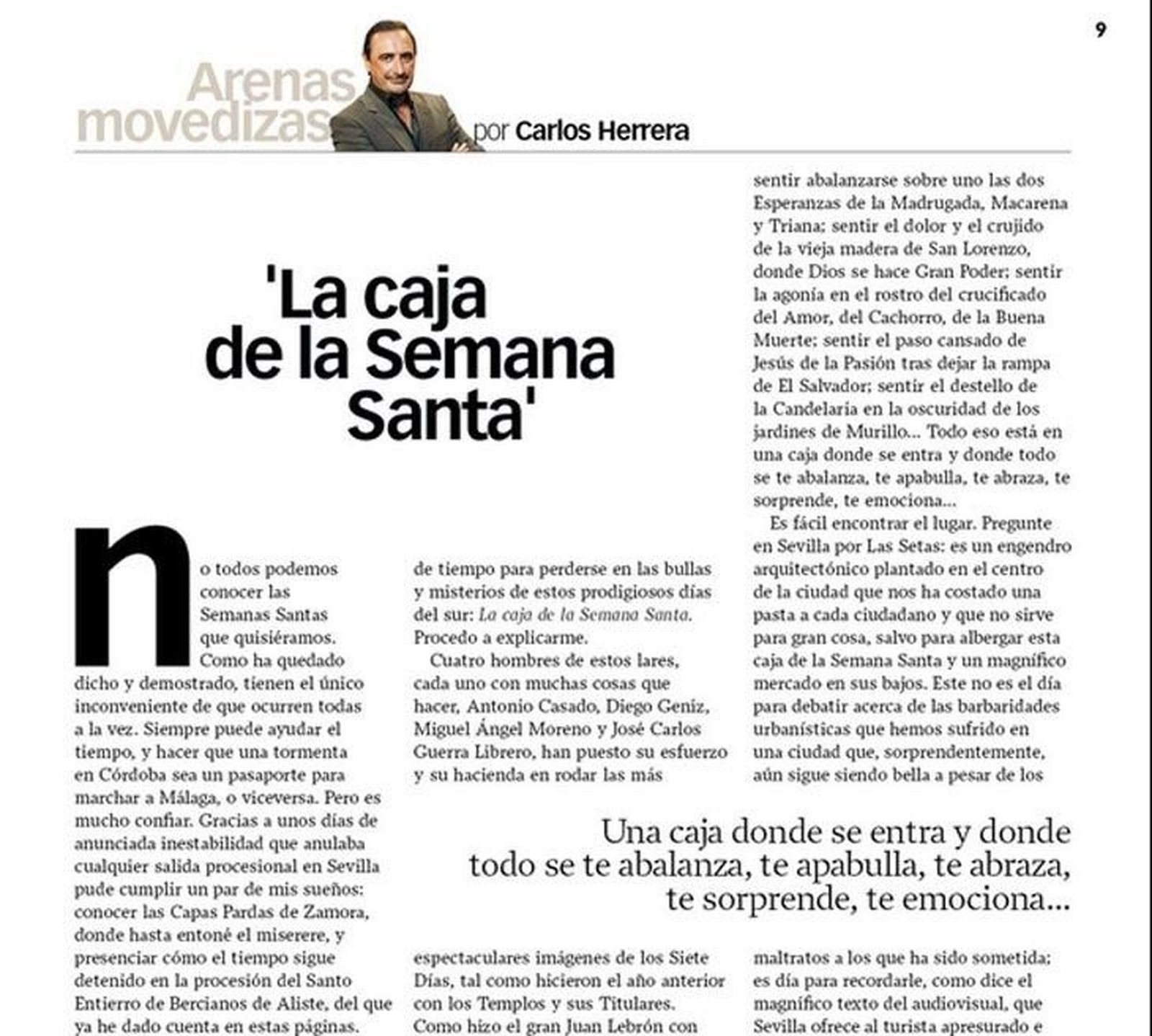 Carlos Herrera hace de embajador de la Semana Santa de Zamora en ‘XL Semanal’