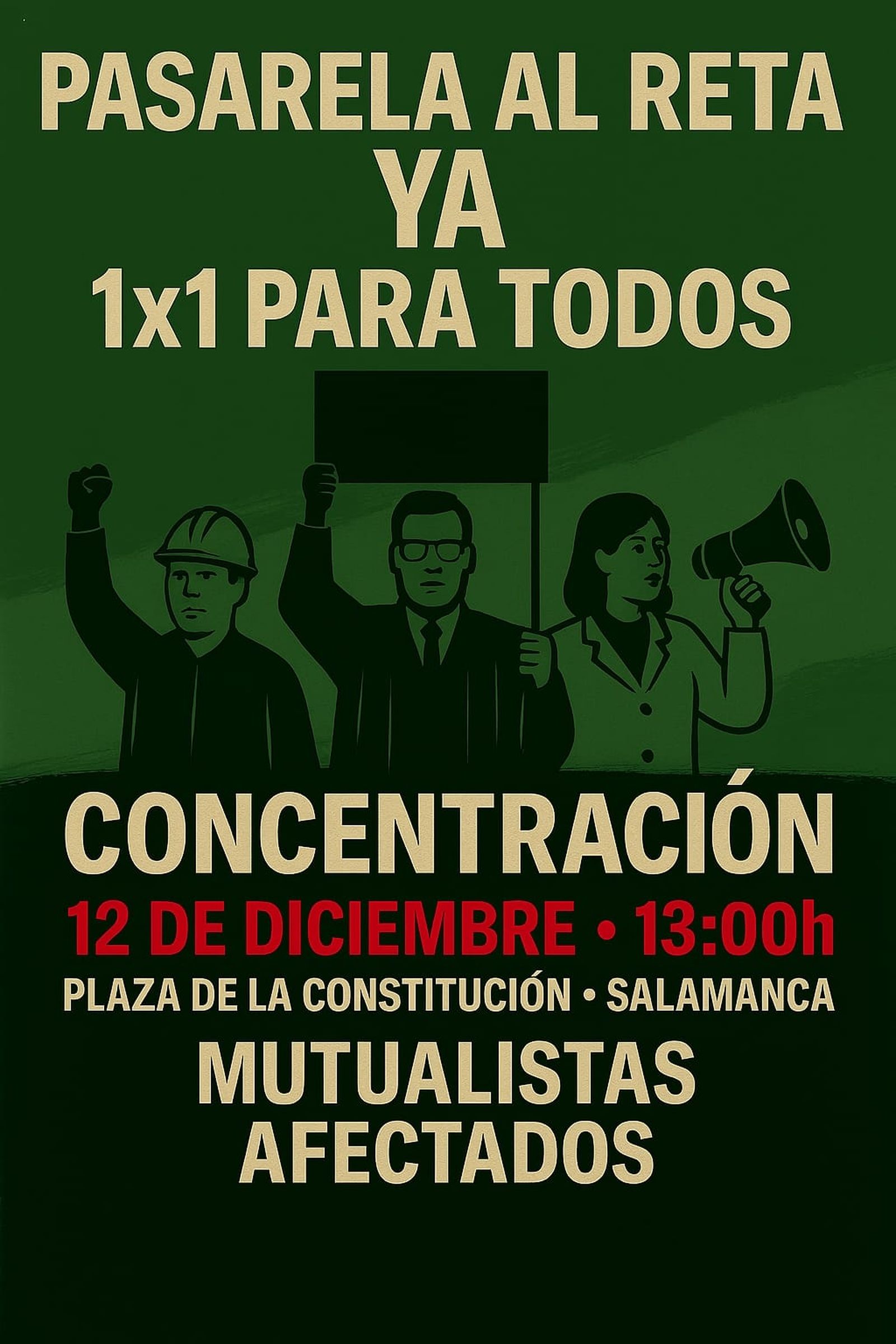 Cartel pasarela RETA 1x1 de mutualistas afectados