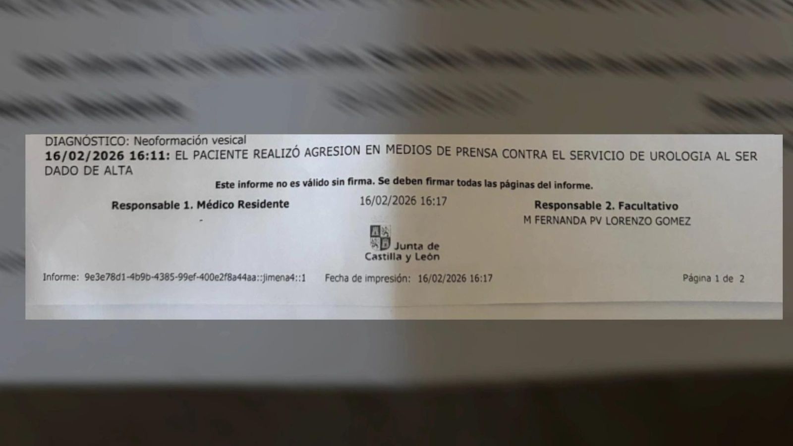 Informe del alta del paciente afectado en el hospital de Salamamanca