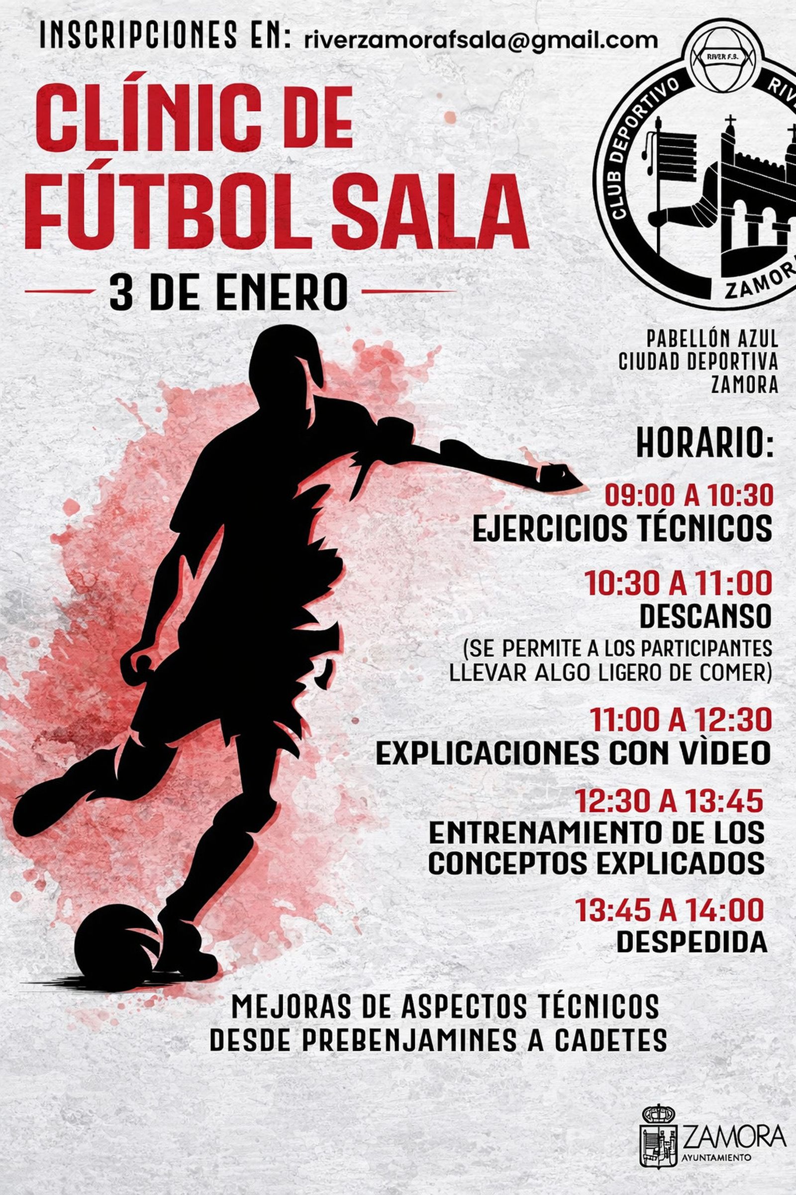 Cartel del Clinic de fútbol sala organizado por el River Zamora