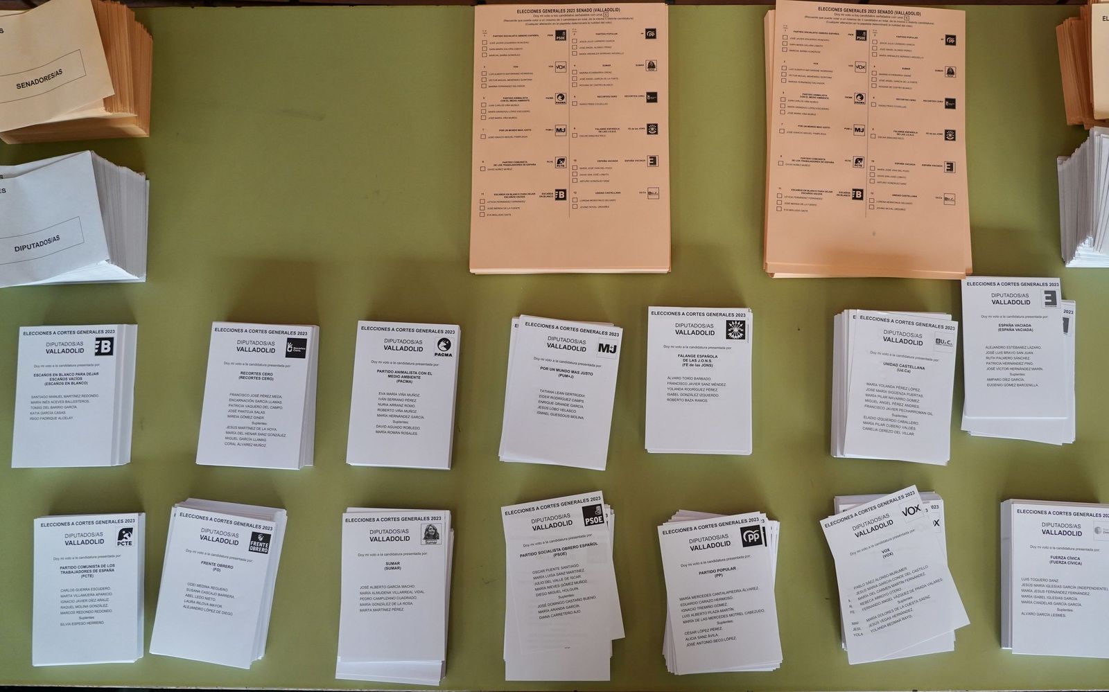 Papeletas de las elecciones a las Cortes Generales