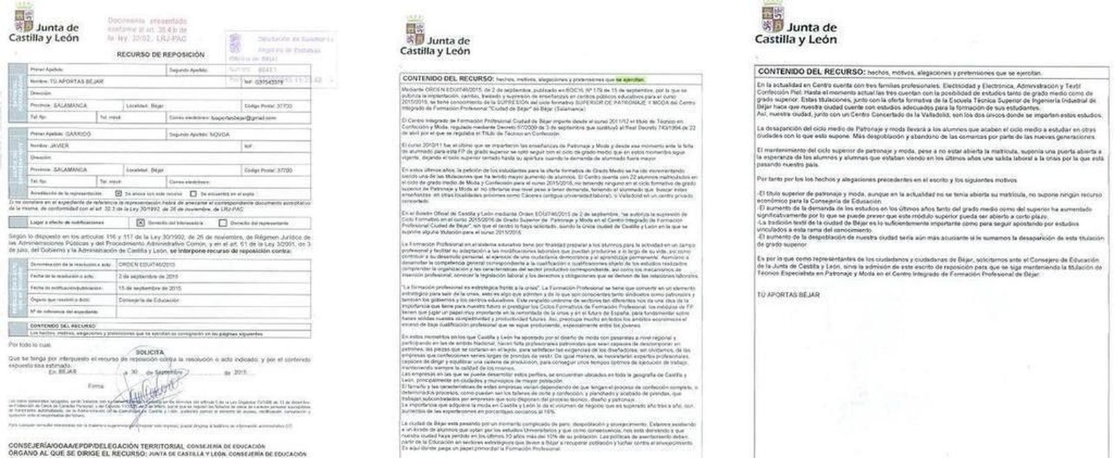 Tú Aportas Béjar presenta un recurso ante la Junta para evitar la supresión del ciclo formativo de Patronaje y Moda