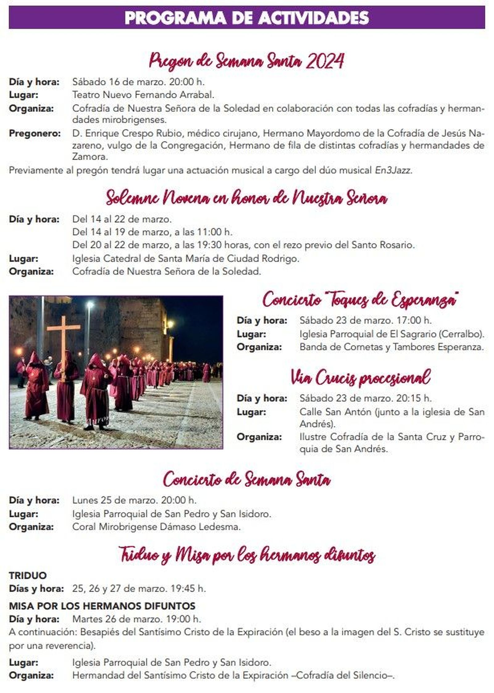 Programa Semana Santa Ciudad Rodrigo 2024