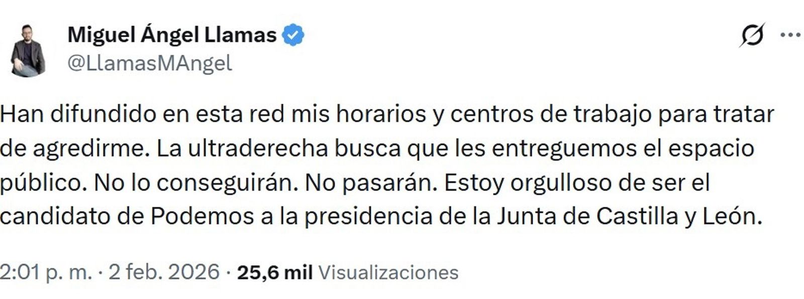 El tweet difundido por Miguel Ángel Llamas