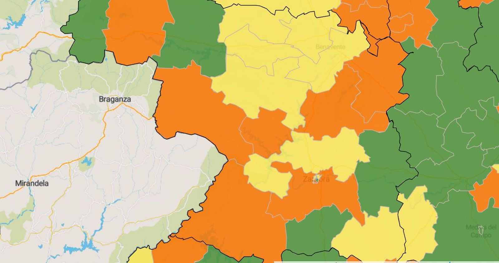 Mapa del coronavirus en las zonas básicas de salud de Zamora este viernes