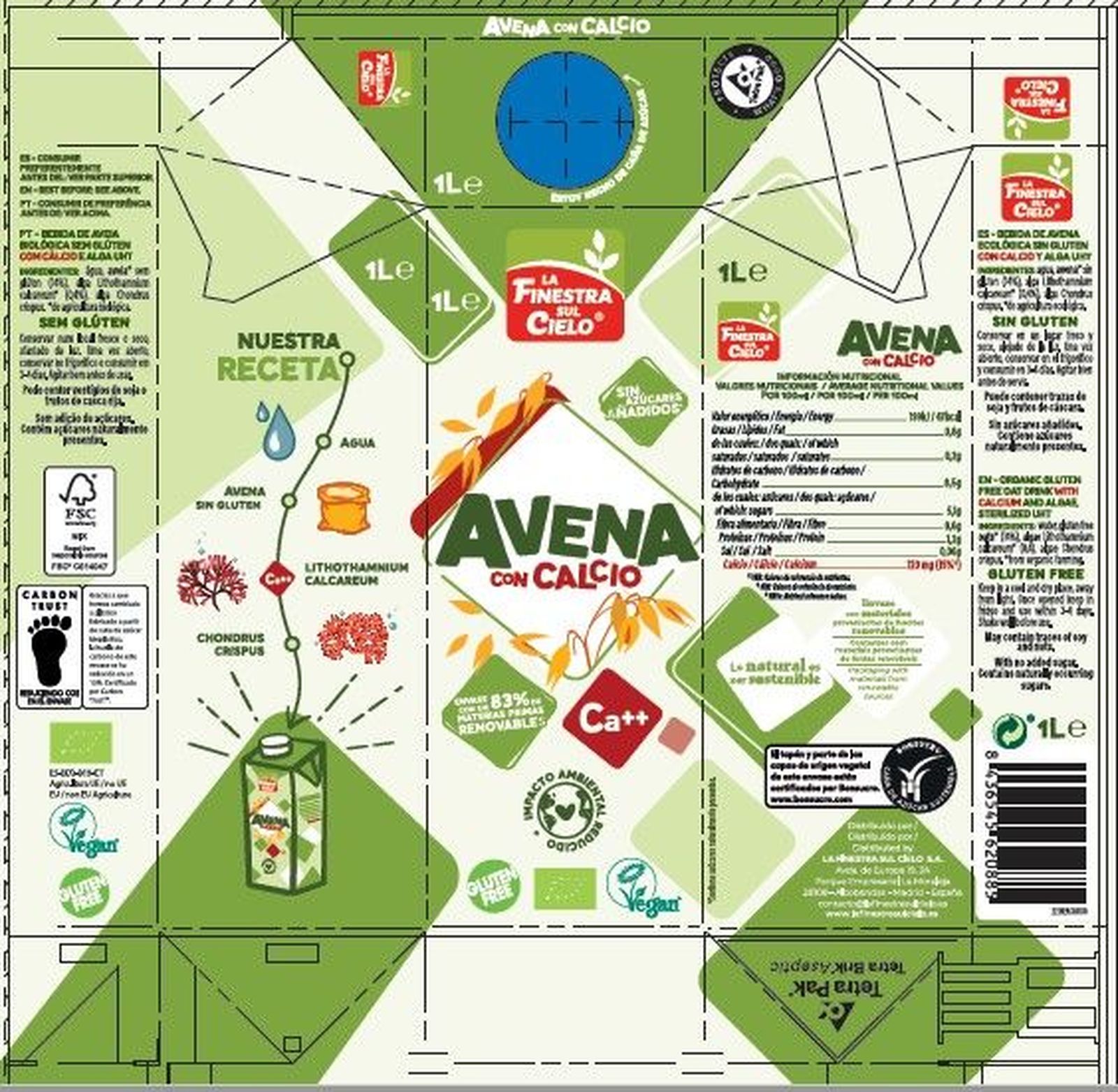 Bebida de avena con calcio "sin gluten"