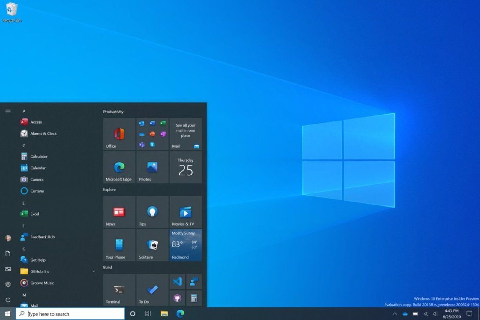 Diseño del menú de inicio de Windows 10. EP