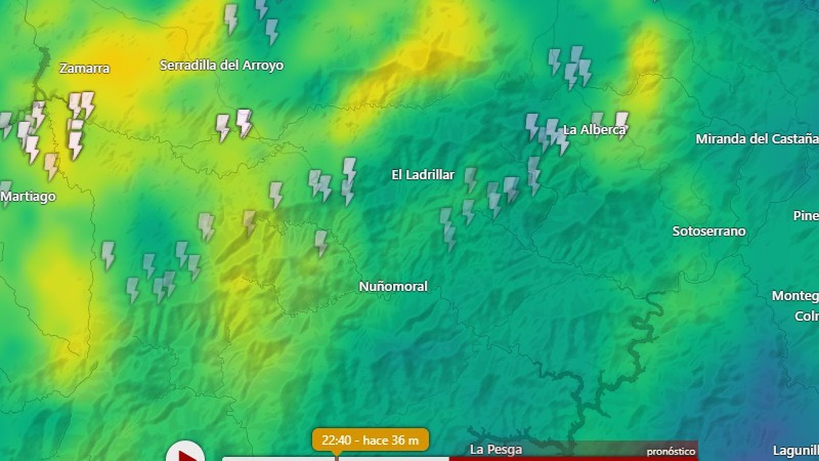 Rayos registrados en la provincia a las 22:40 horas