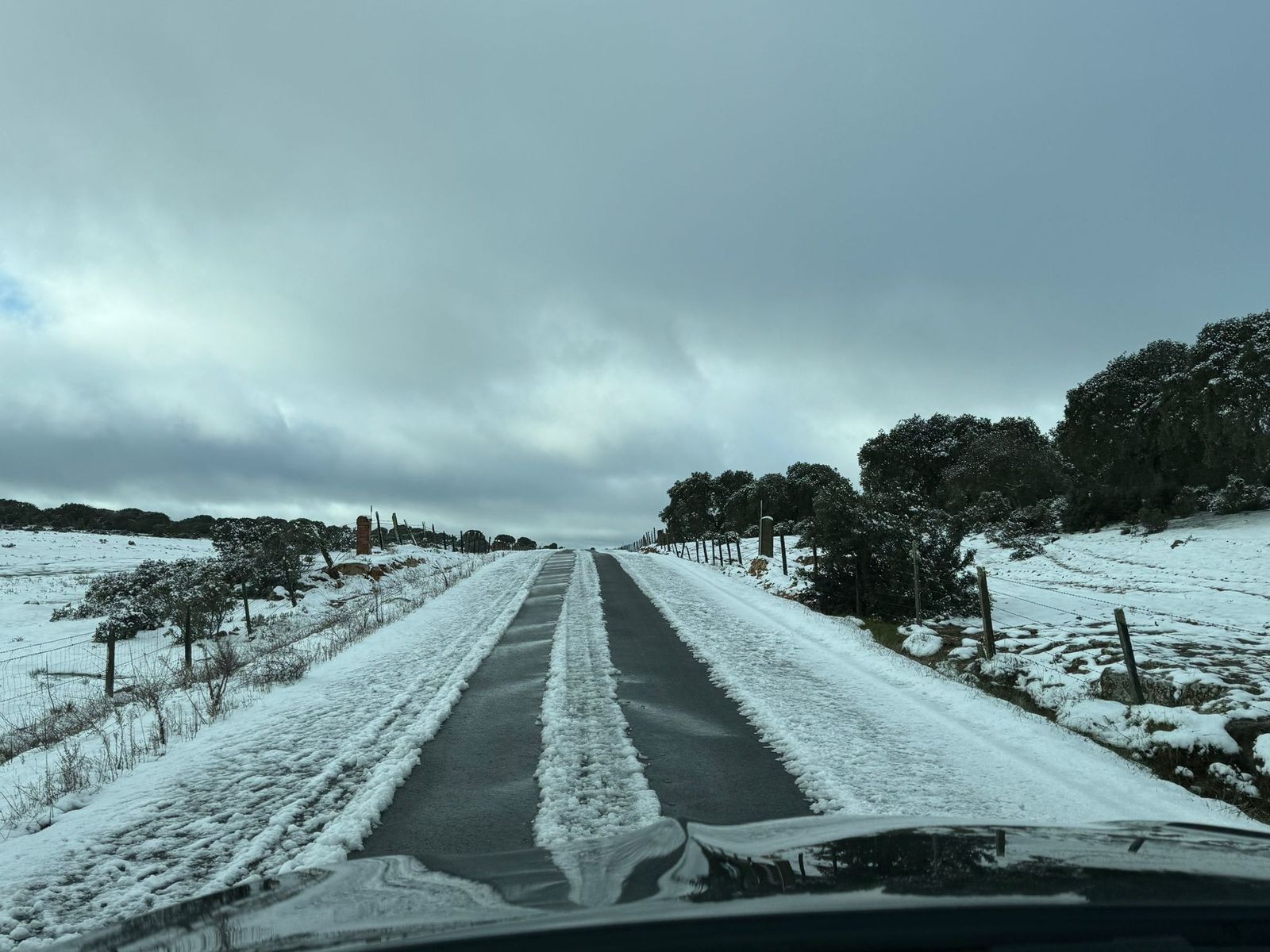 Nieve en la provincia de Salamanca, carretera nevada. Archivo