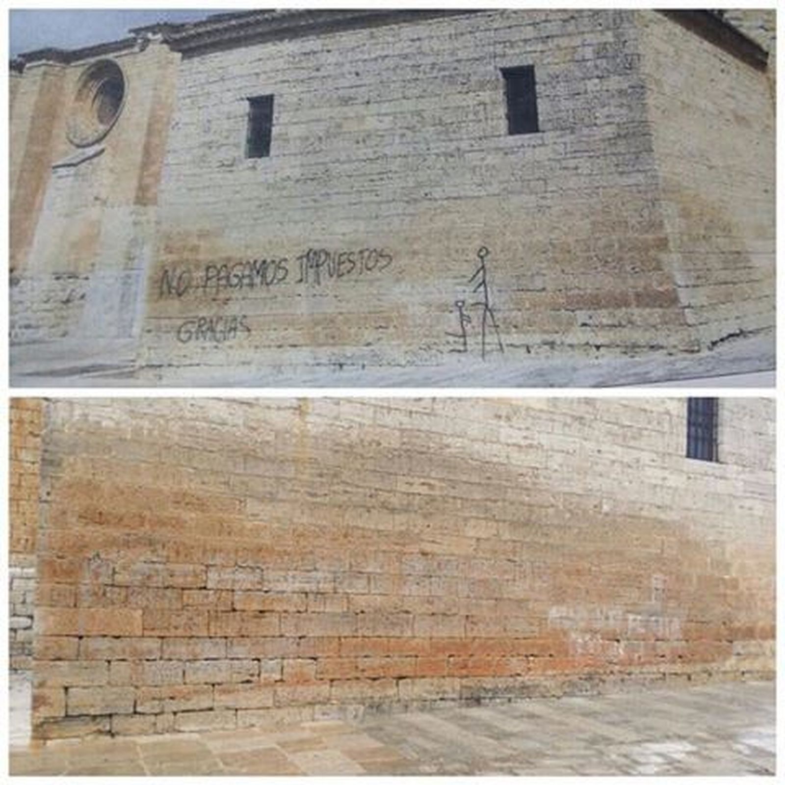 Limpian las pintadas de la Colegiata de Santa María de Toro