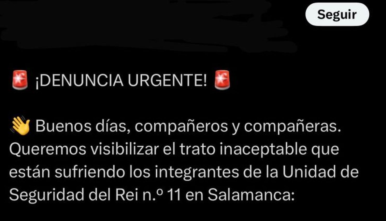 Tweet en el que se denuncia "el trato inaceptable" sufrido por los integrantes del Rei 11 en Salamanca Tweet en el que se denuncia "el trato inaceptable" sufrido por los integrantes del Rei 11 en Salamanca