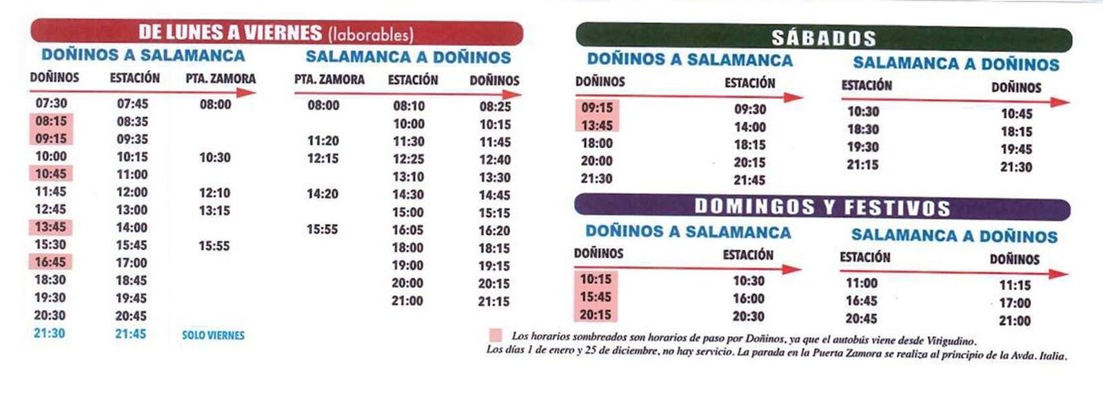 Doñinos horarios bus