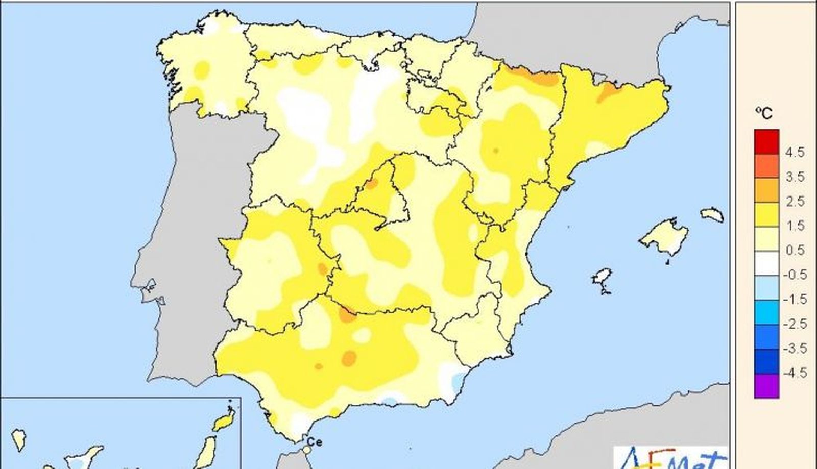 Anomalías térmicas en febrero de 2022 