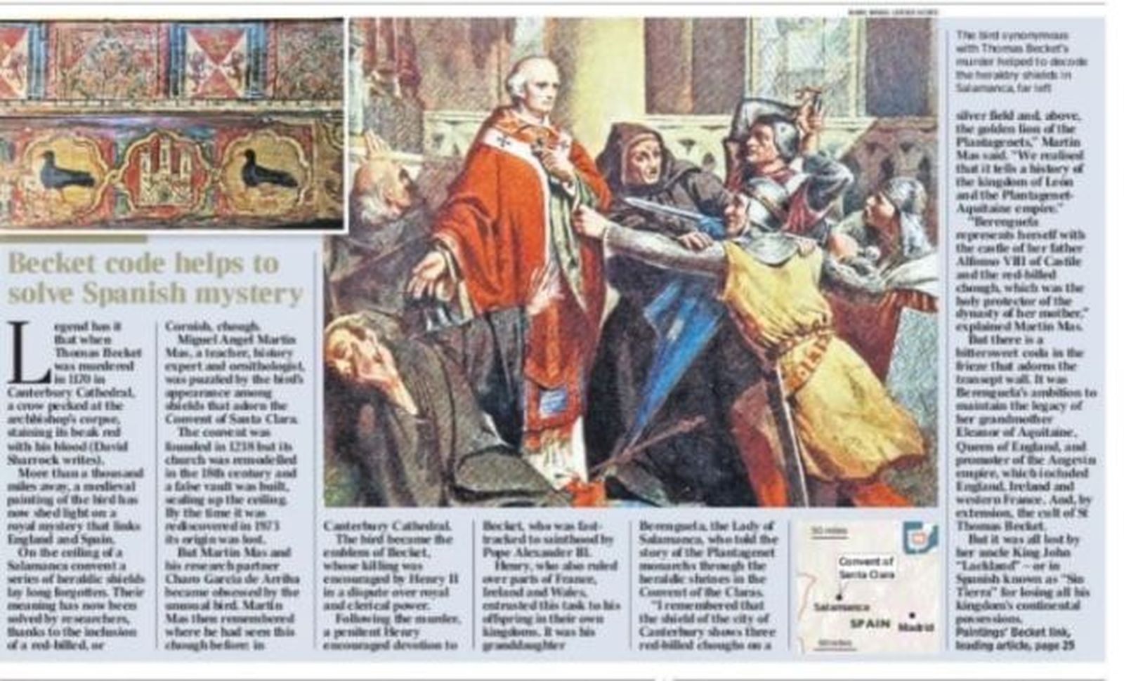 The Times, El codigo de Tomas Becket ayuda a resolver misterio en Salamanca. Berenguela y Las Claras