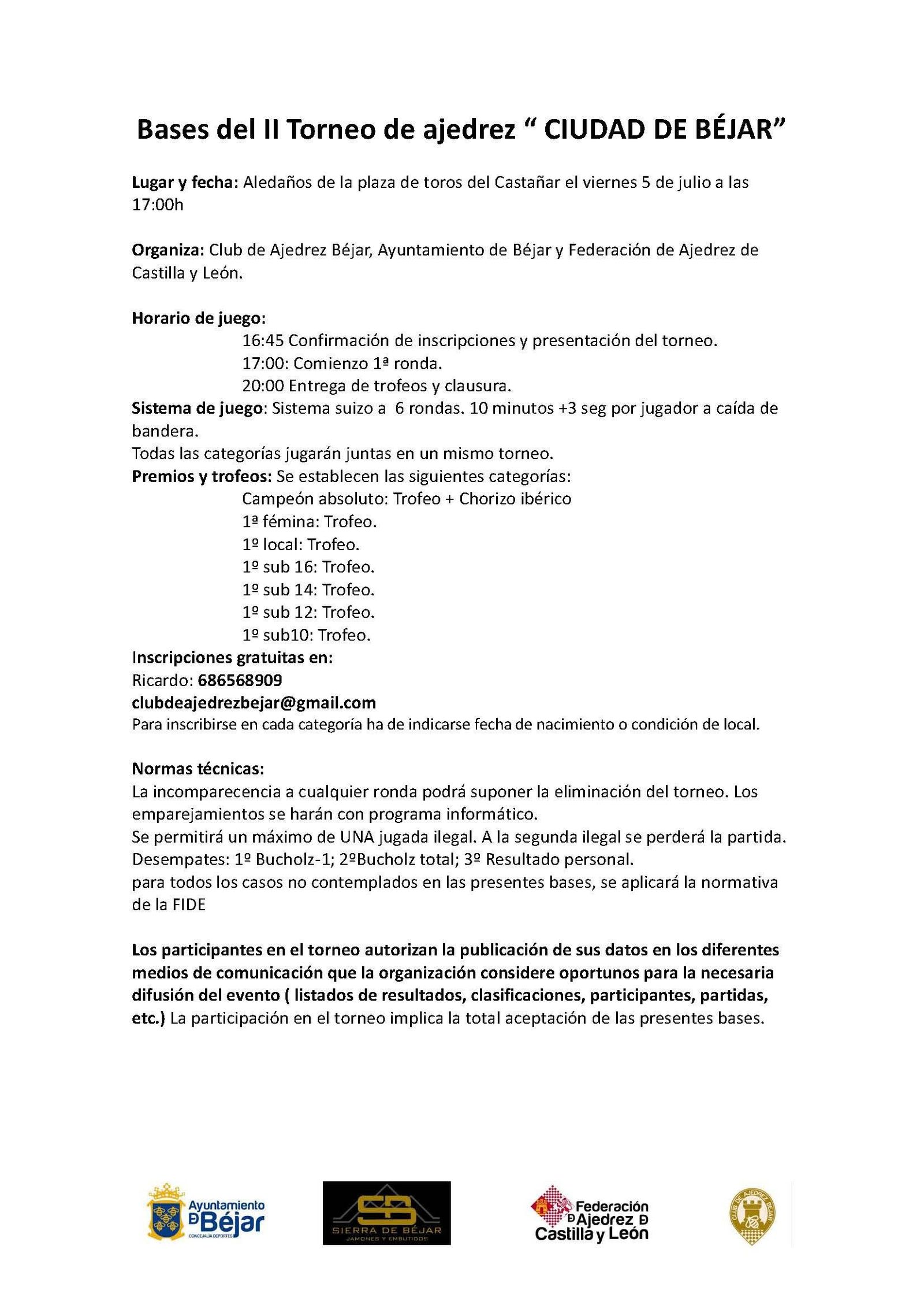 Bases II Torneo ajedrez ciudad de Bejar