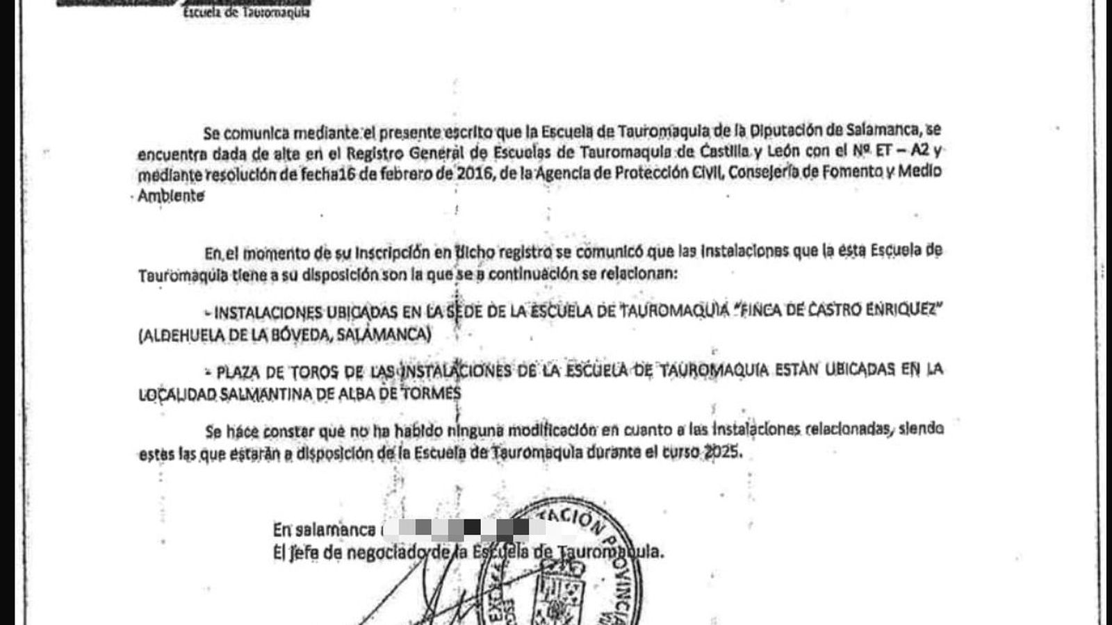 Escrito aportado por la Diputación de Salamanca en relación a la titularidad de sus instalaciones