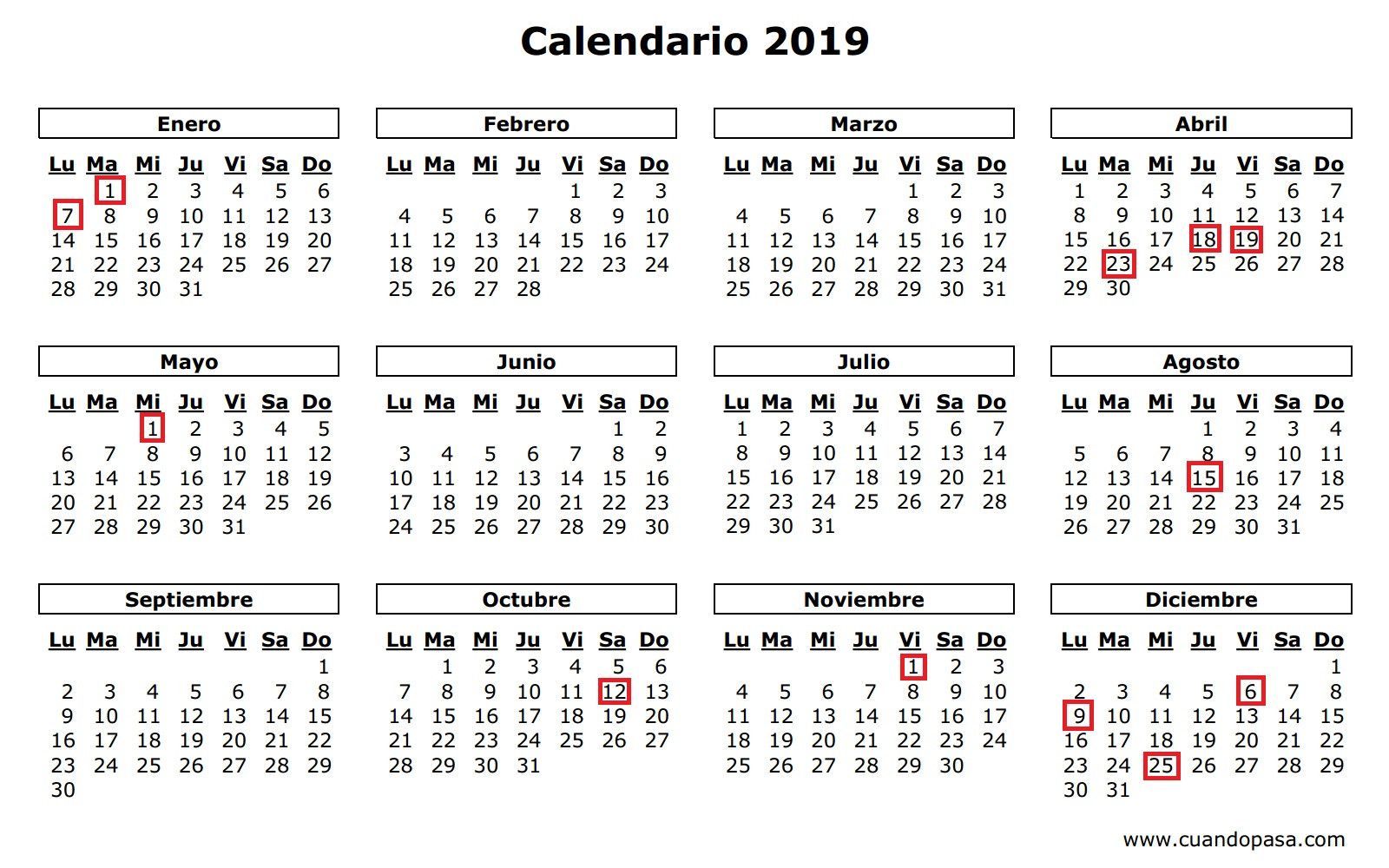 Calendario 2019