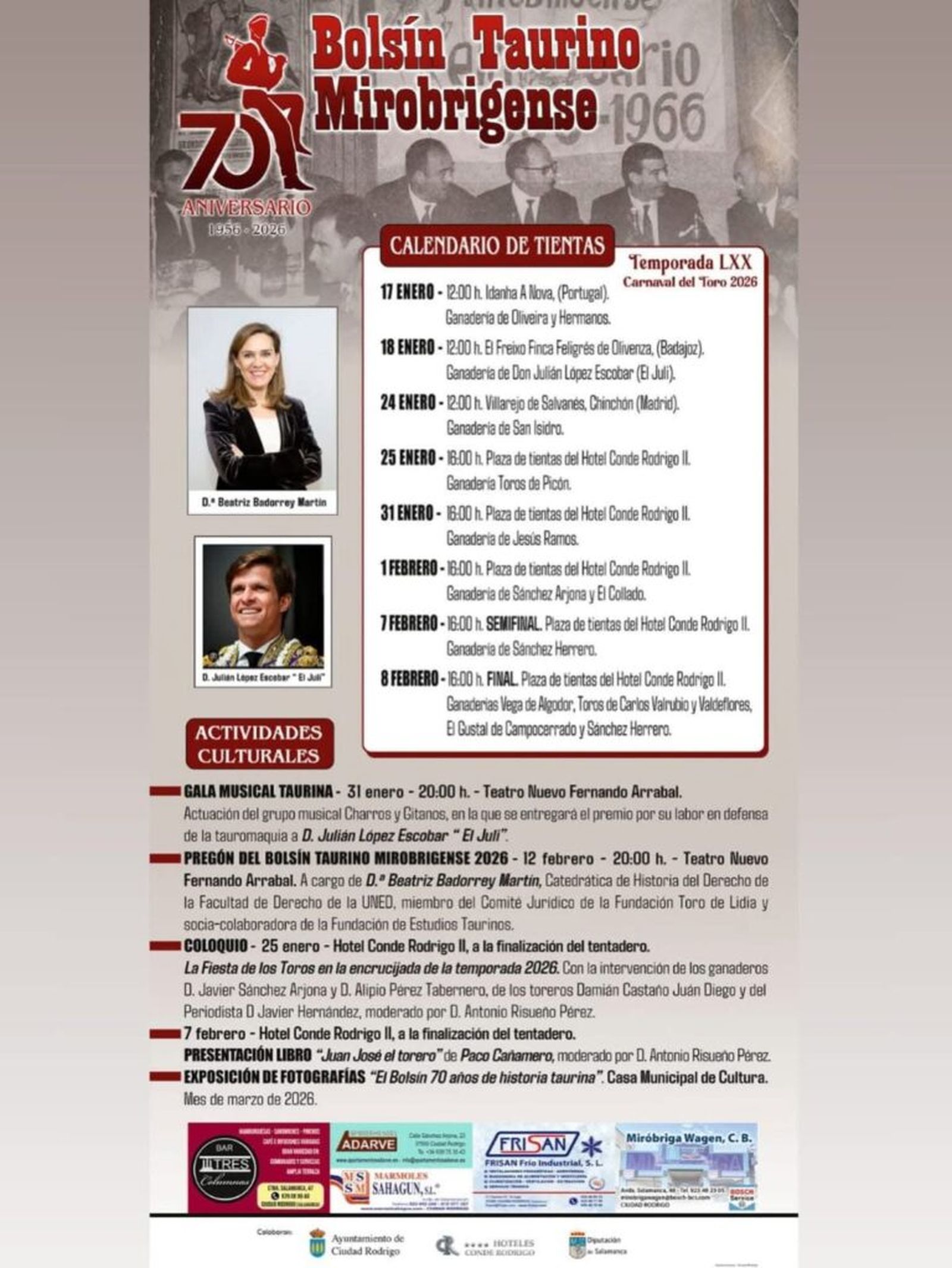 Cartel del Bolsín Taurino Mirobrigense por su septuagésima temporada
