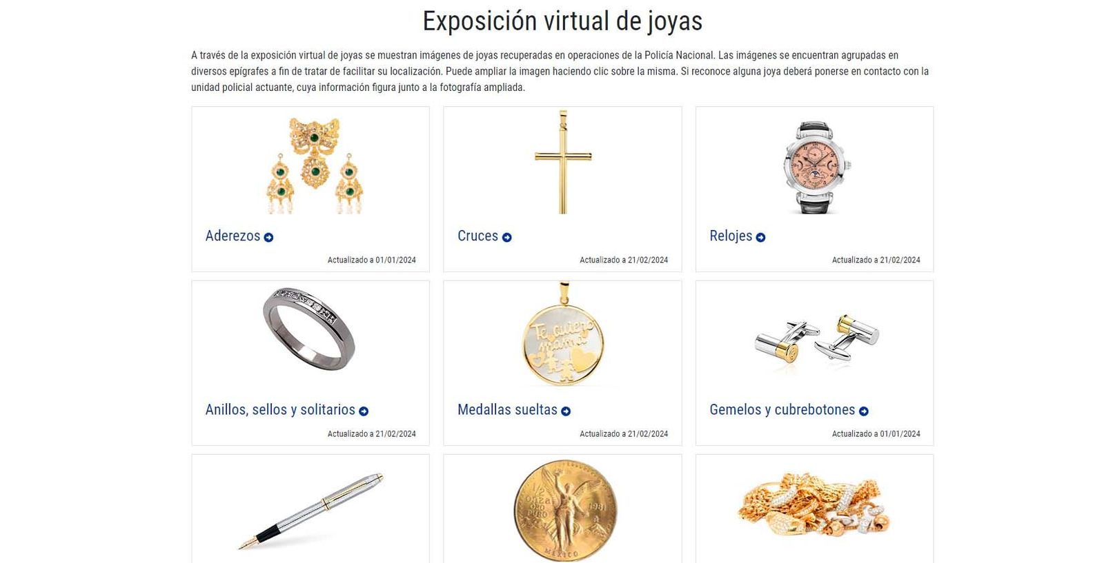 Exposición virtual de joyas de la Policía Nacional