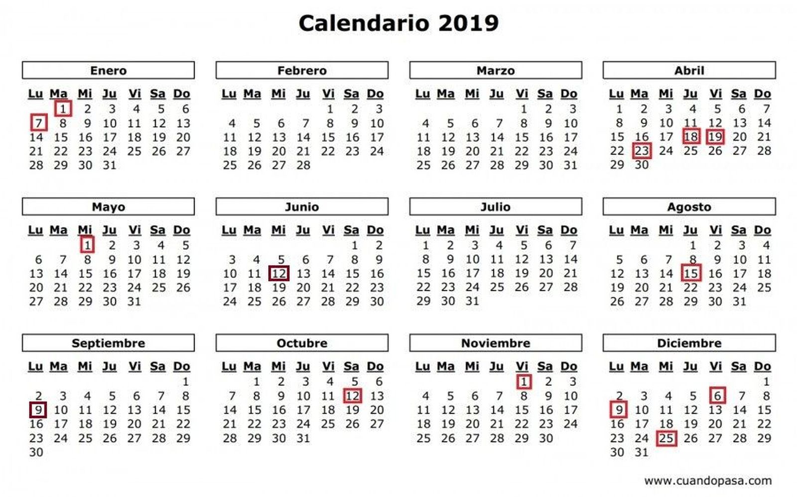 Calendario Salamanca 2019