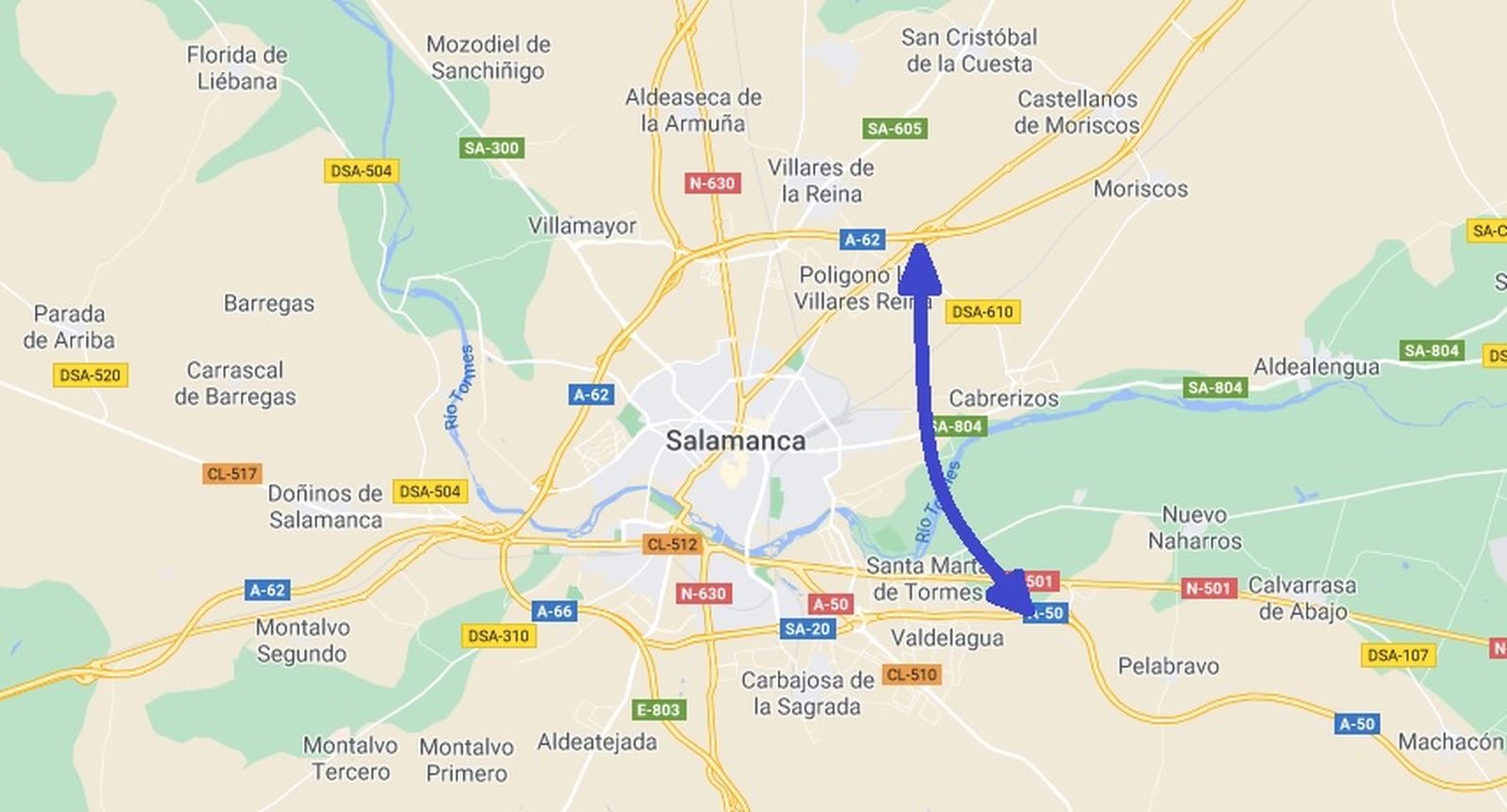 Propuesta de conexión entre la A50 y la A62