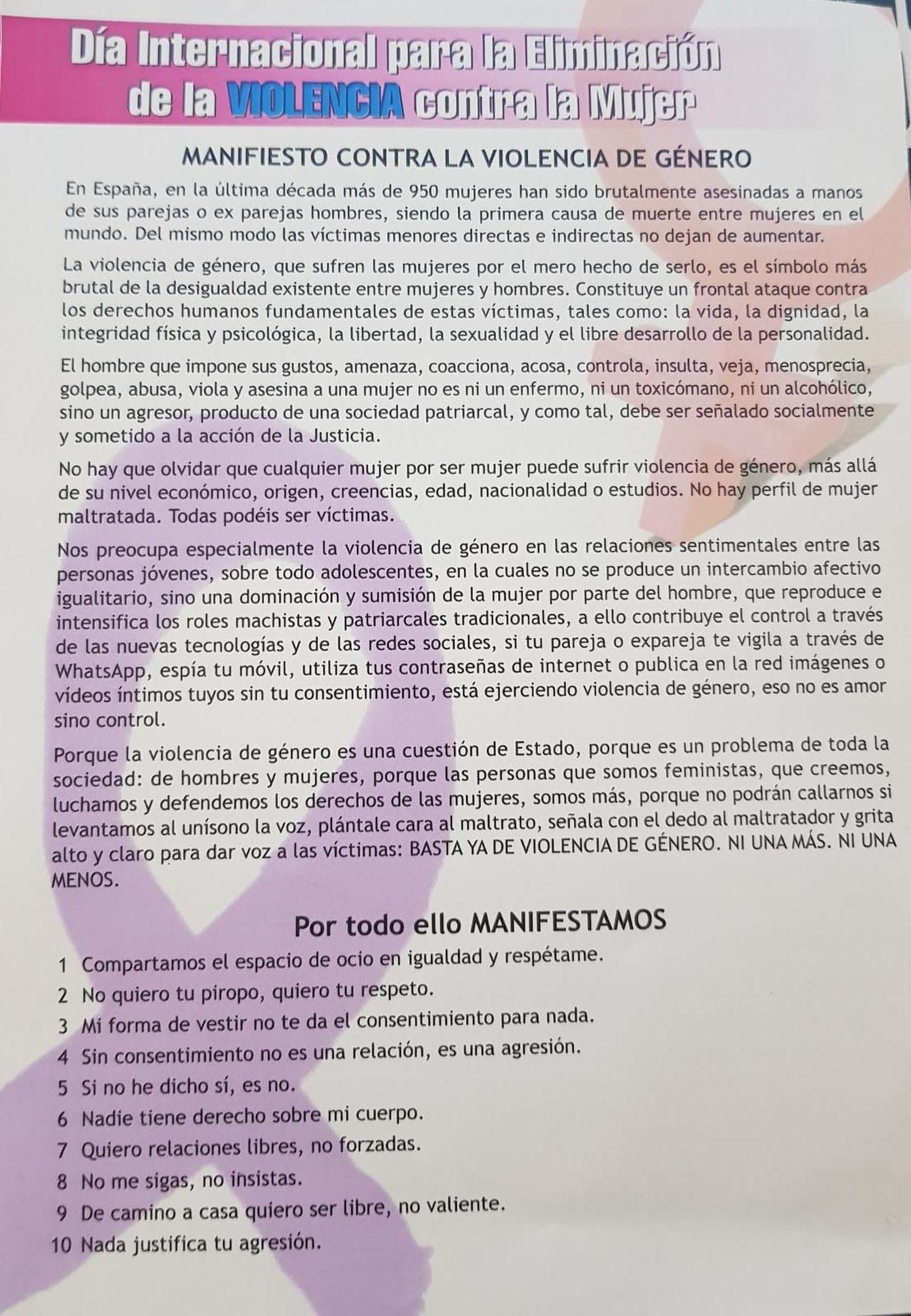 Manifiesto violencia de genero