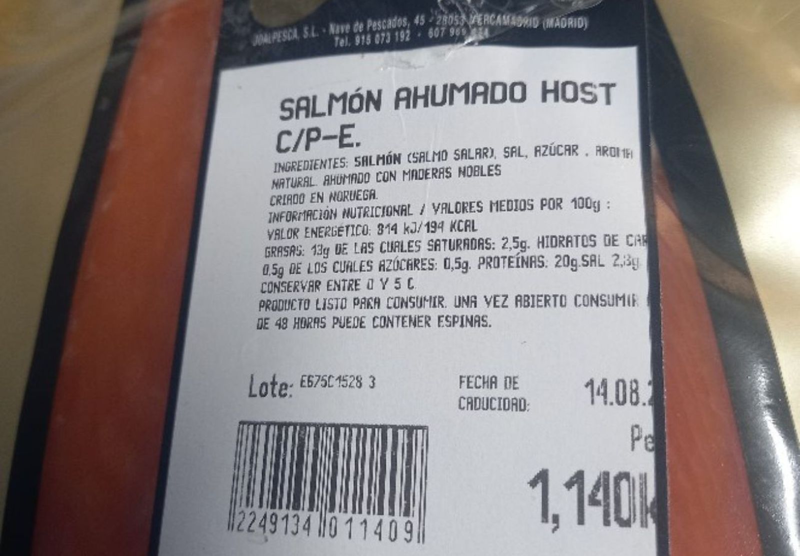 Lote afectado de salmón ahumado. Foto de FACUA