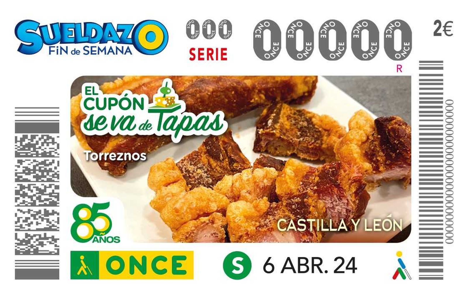 Cupón de la ONCE que promociona el torrezno de Castilla y León