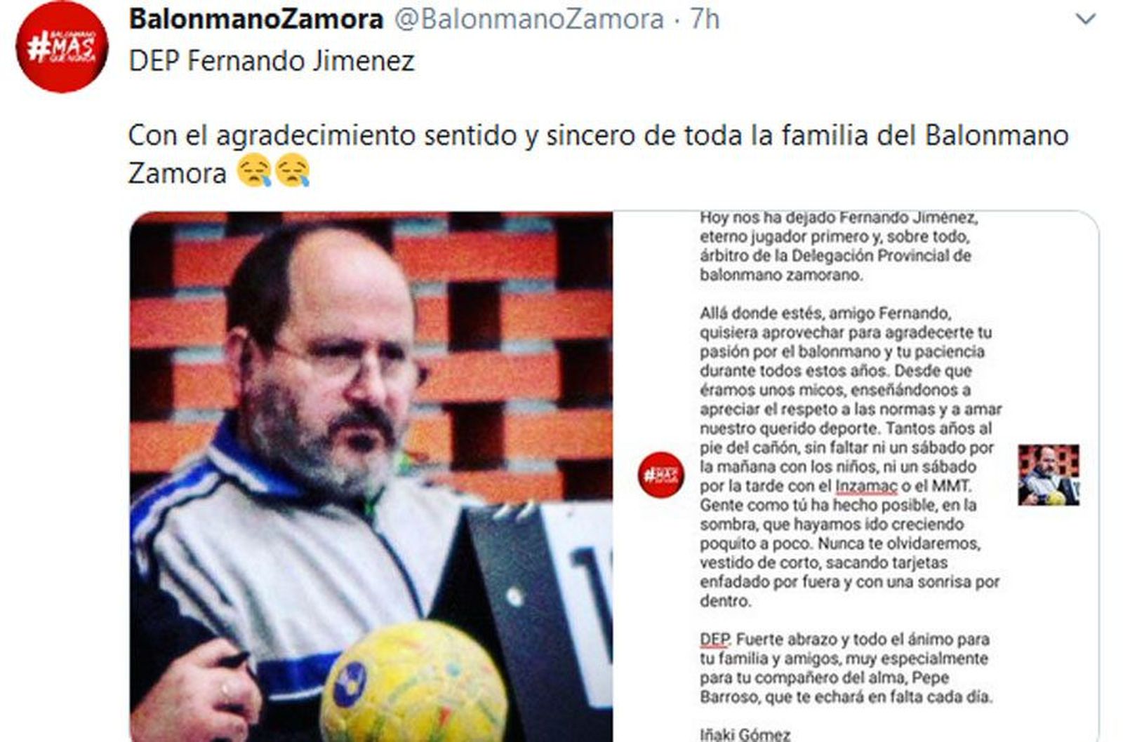 Balonmano fallecimiento fernando