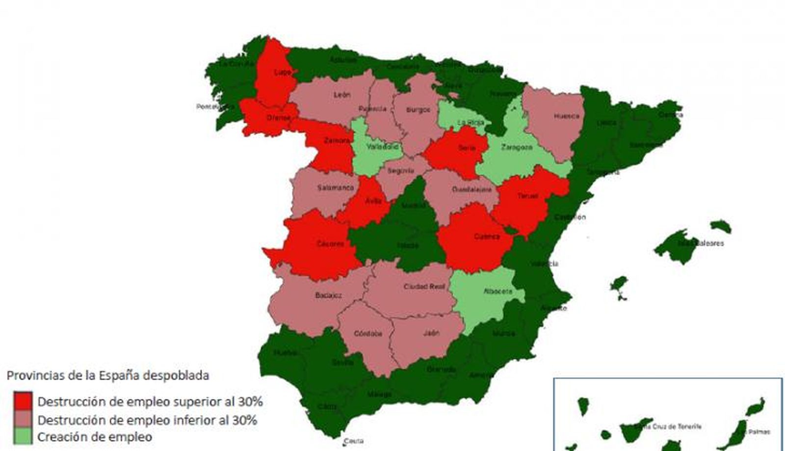 Variación de empleo en la 'España despoblada'