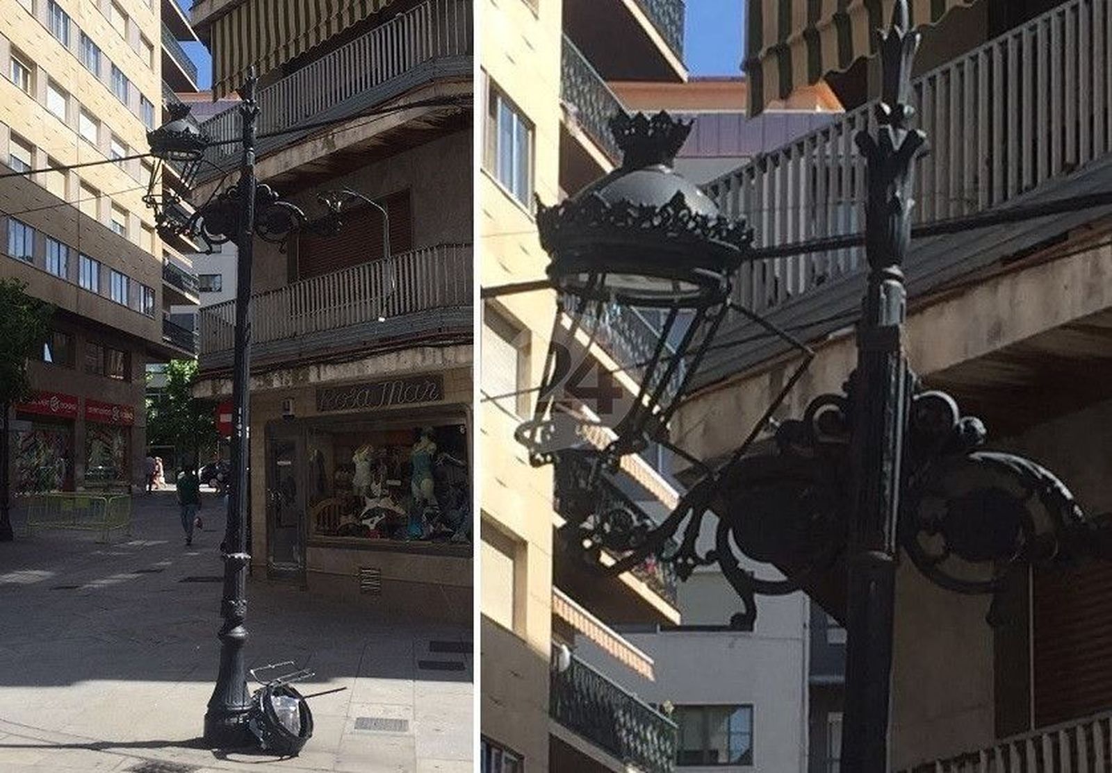 Otro camión de reparto daña una de las farolas ornamentales del casco histórico