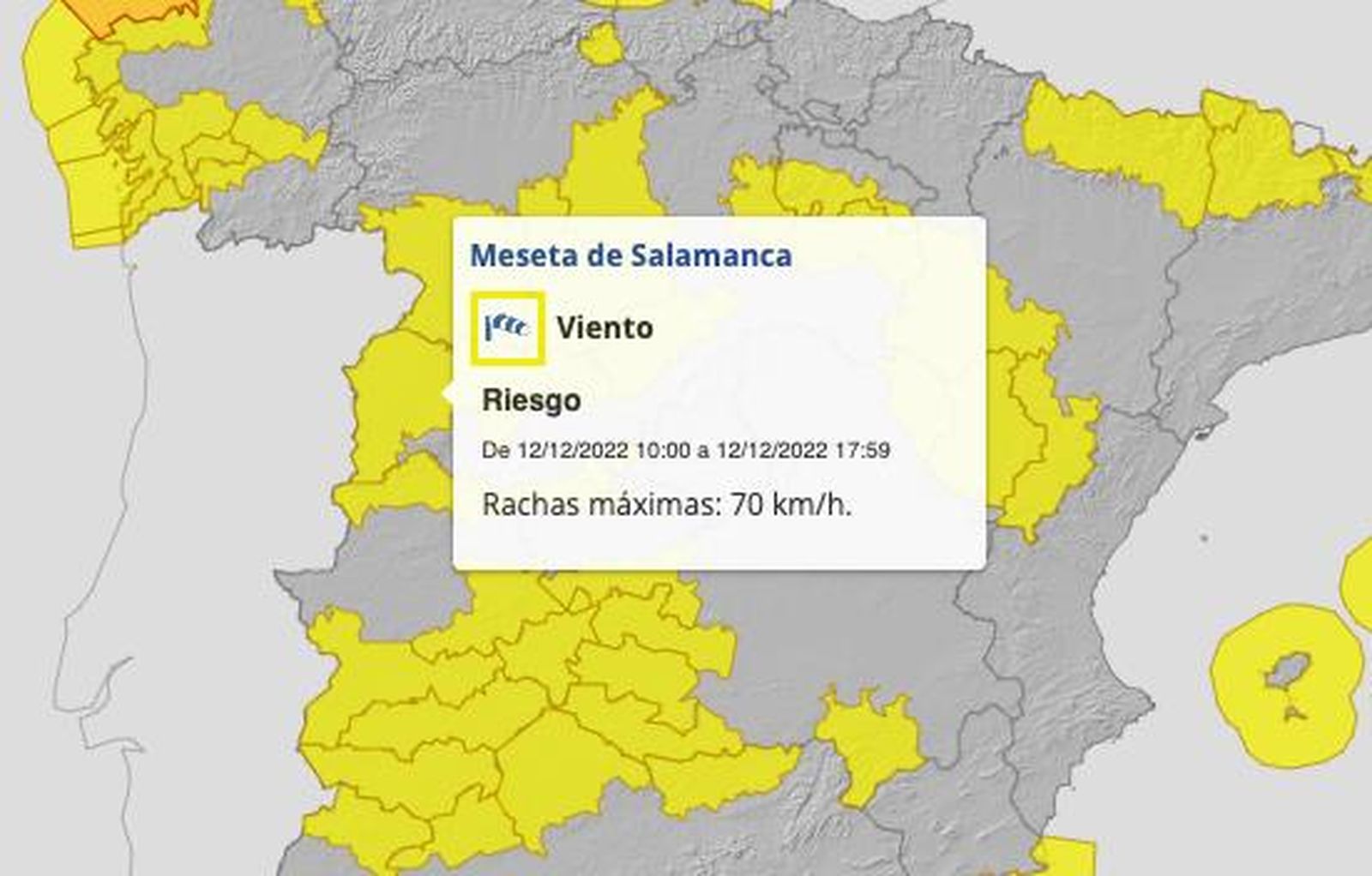 Activada la alerta amarilla en Salamanca este lunes por fuertes vientos que pueden alcanzar los 70 kilómetros por hora