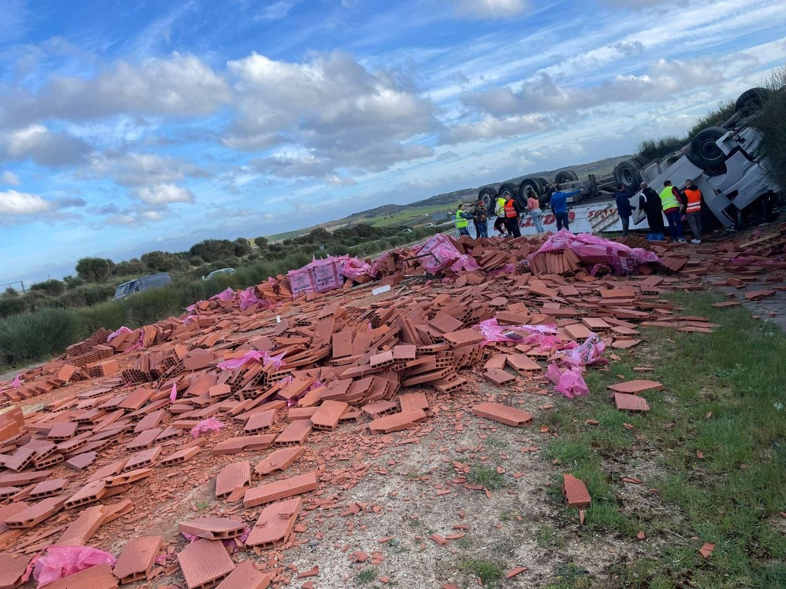 Camión volcado en la A-66. Foto: R.Z.