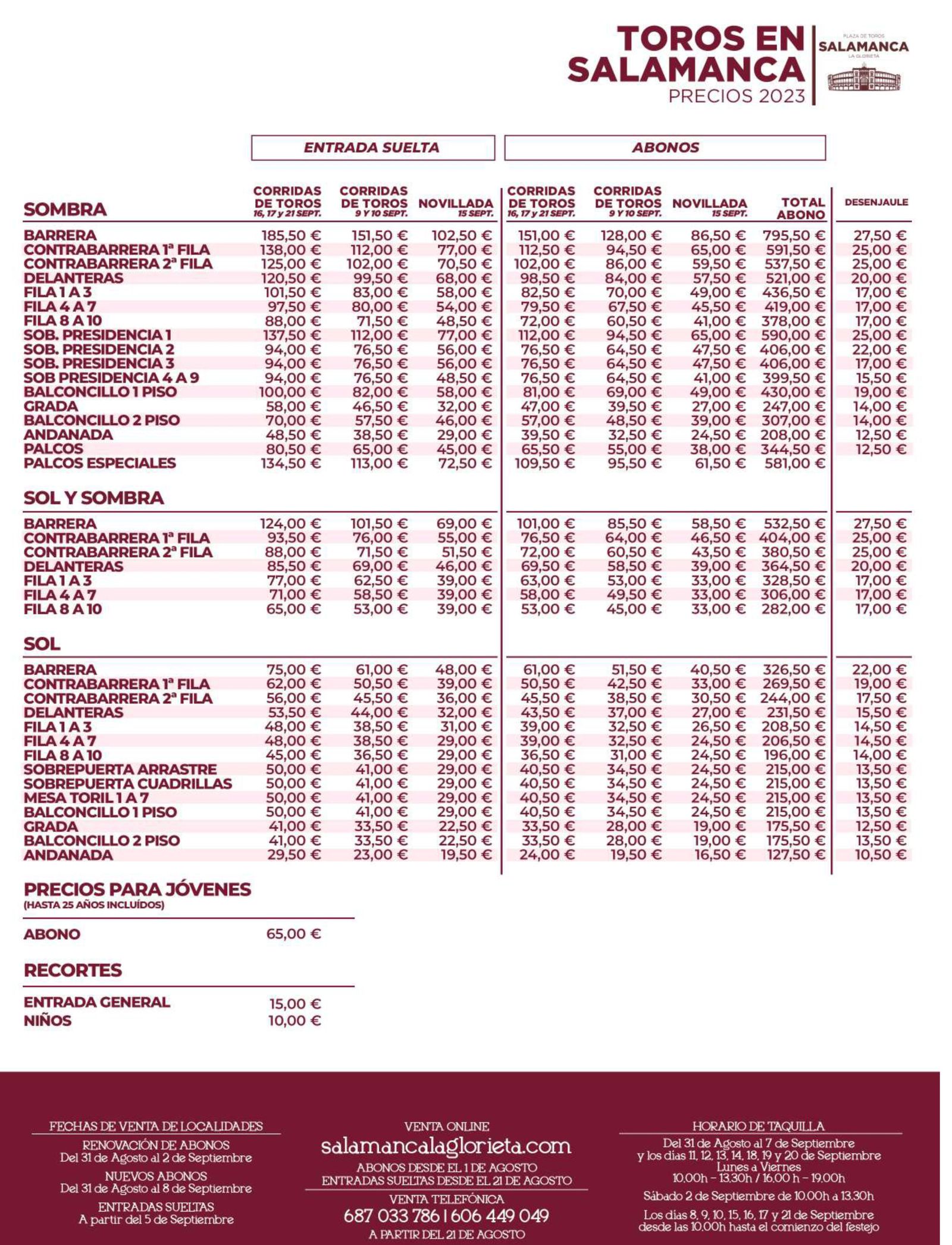 Precios abonos y entradas Feria de Salamanca