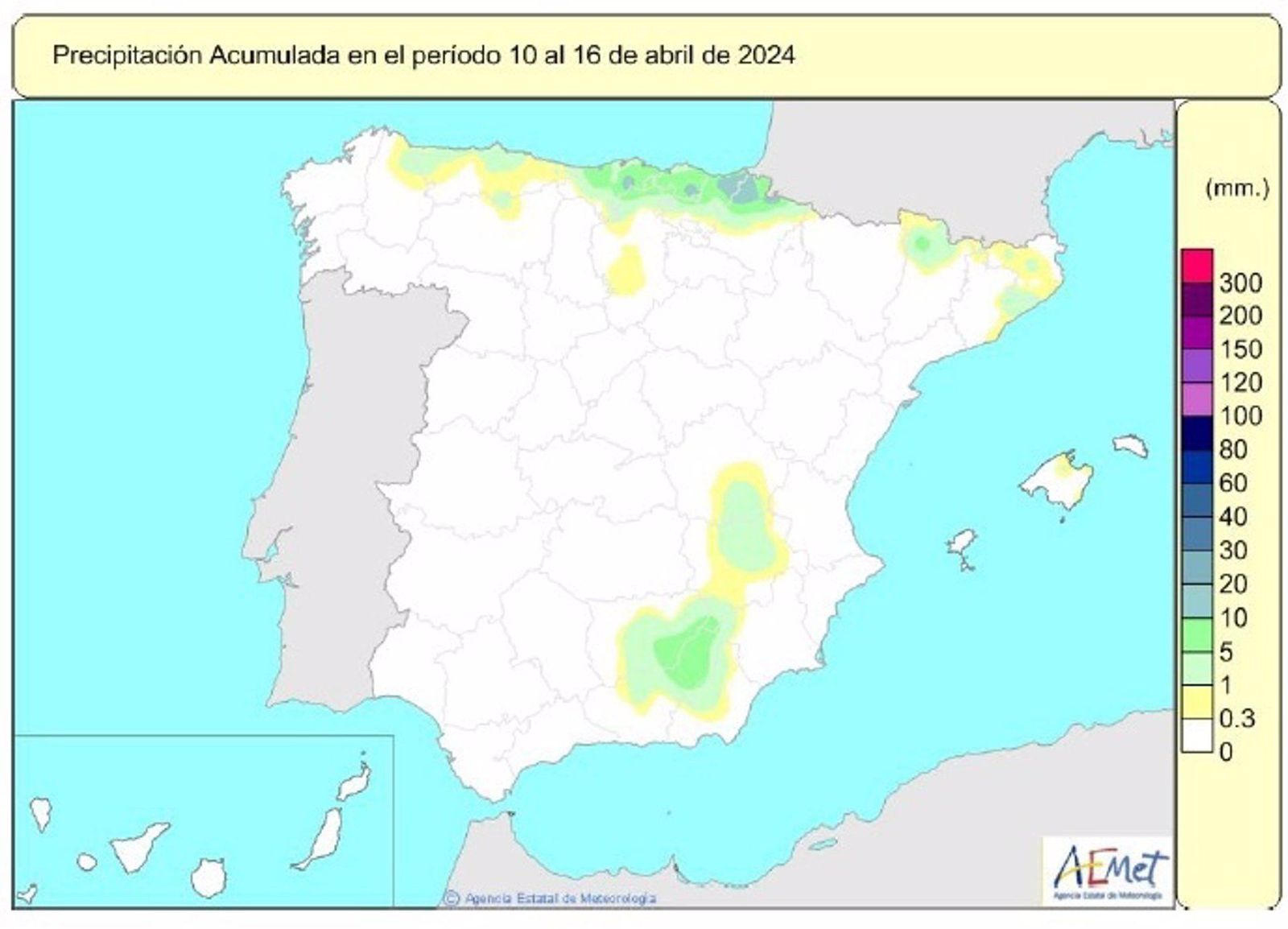 Las últimas lluvias sitúan las precipitaciones acumuladas en España un 10% por encima de lo normal.   AEMET