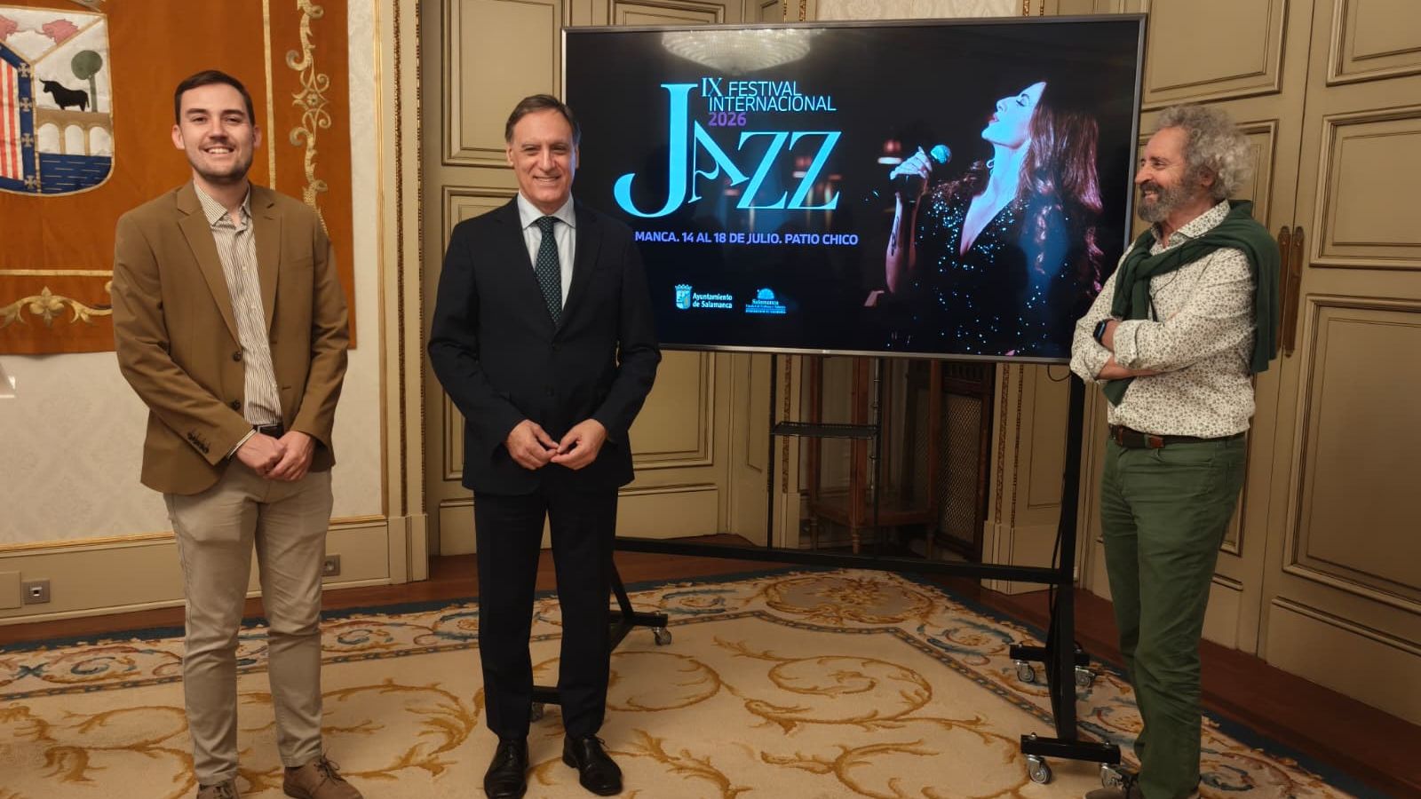 De izquierda a derecha. Ángel Fernández Silva, Carlos García Carbayo y Fernando Viñals en la presentación del IX Festival Internacional del Jazz 2026