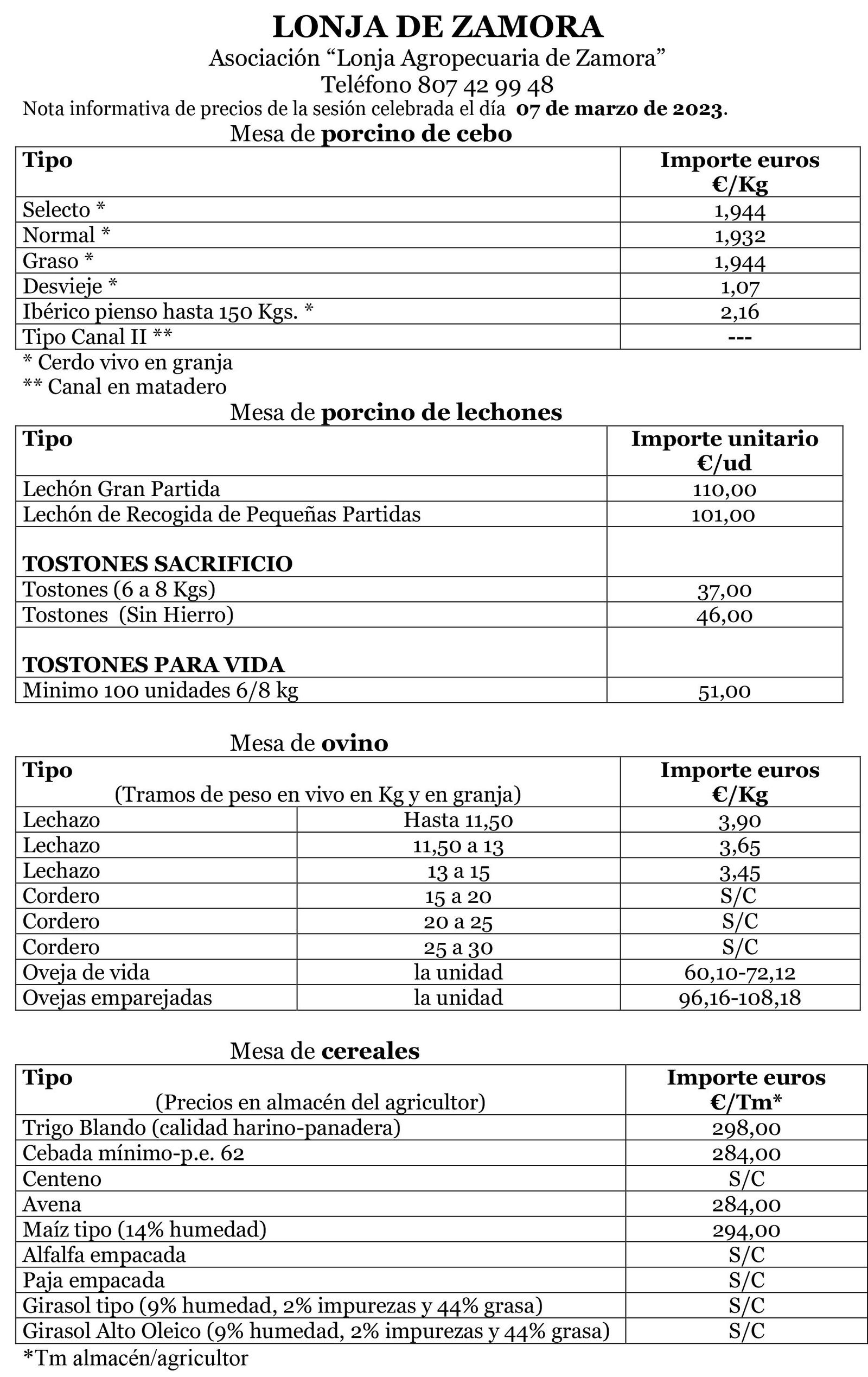 Lonja de Zamora 7 de marzo