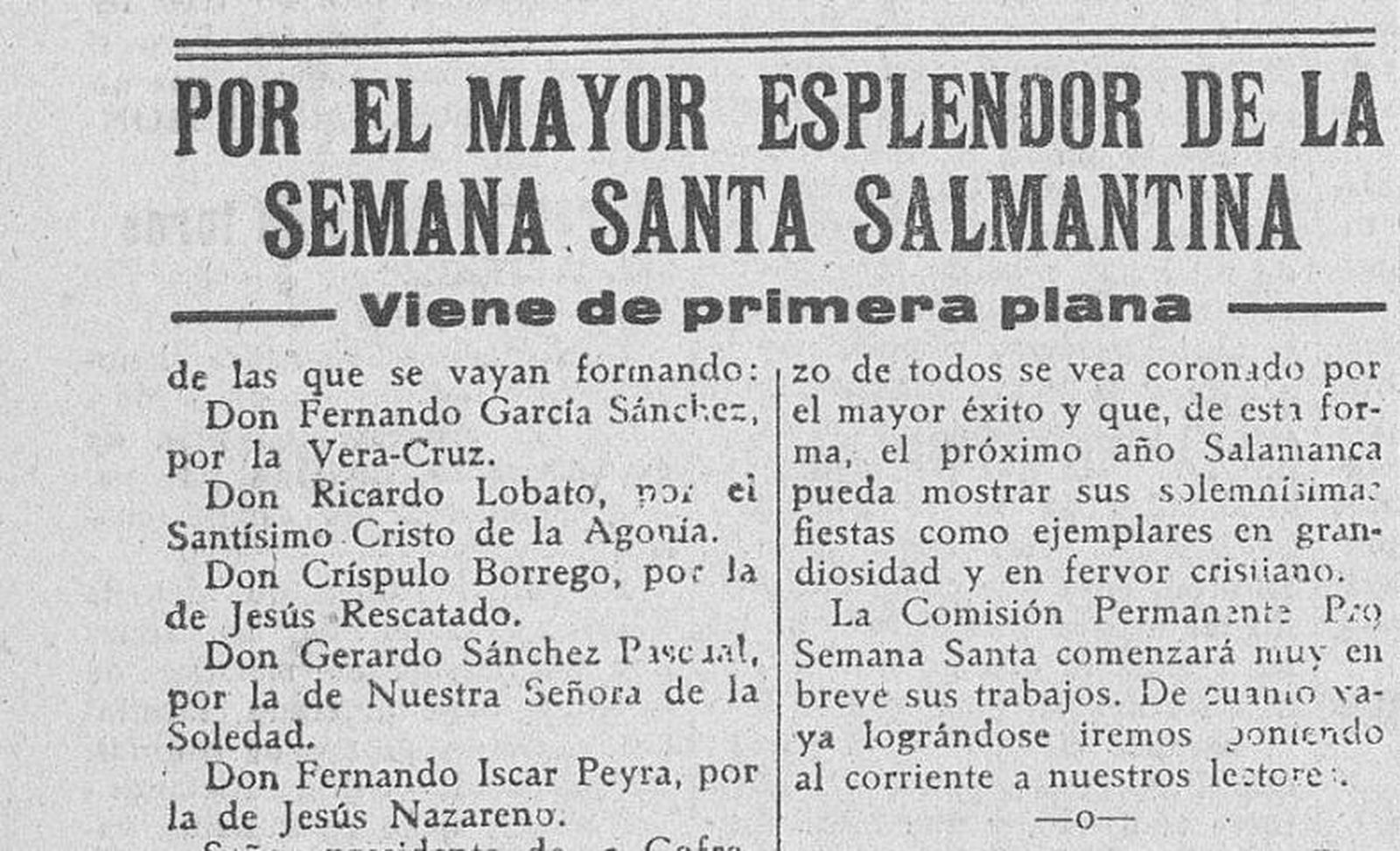 Noticia del Adelanto de Salamanca en la creación de la Junta de Semana Santa de Salamanca 2025