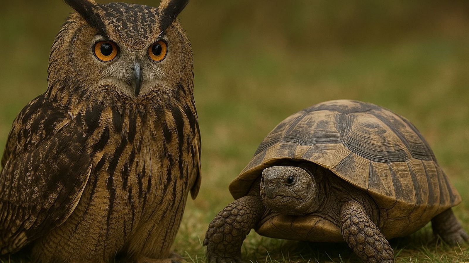 Un búho y una tortuga. Archivo